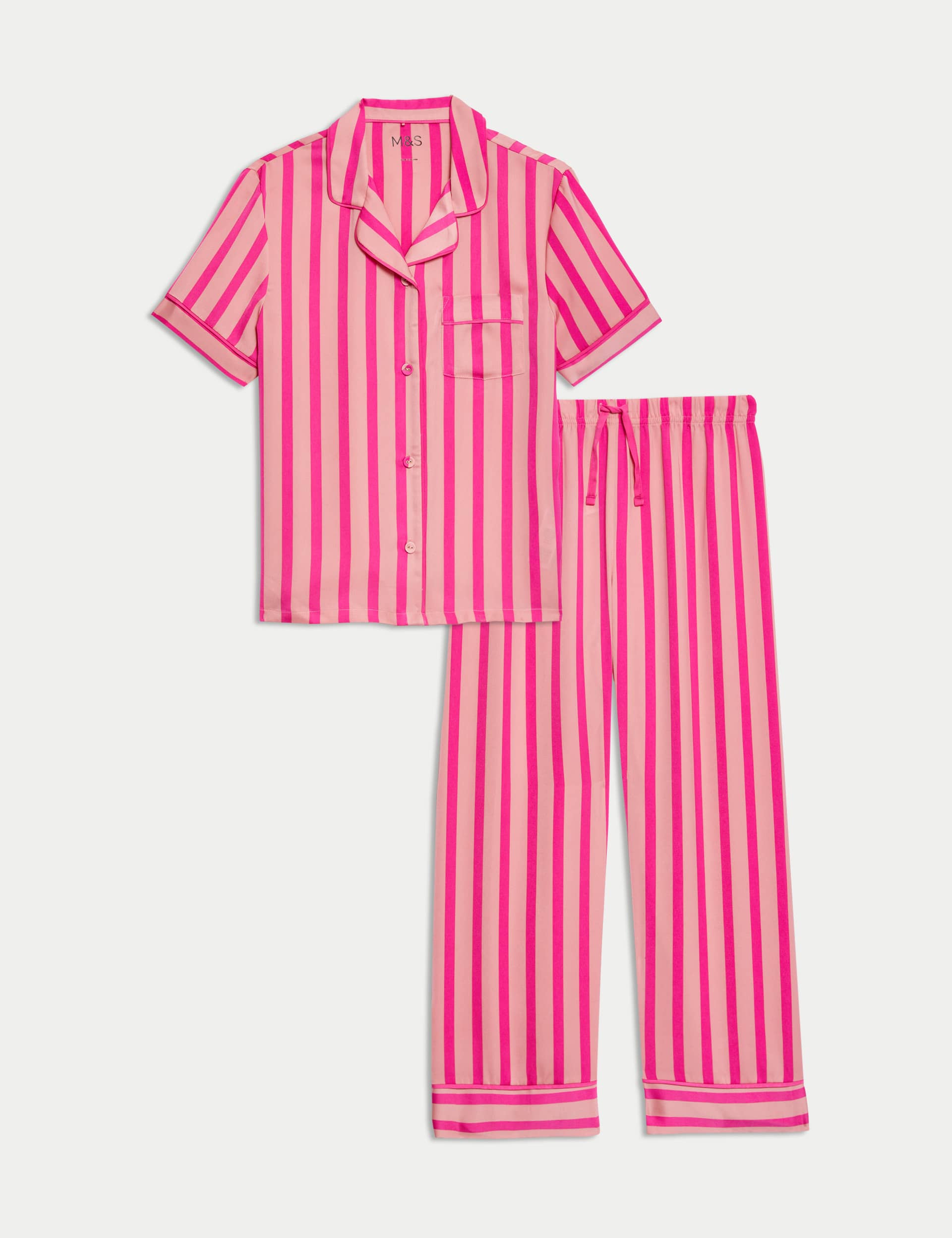 M&S Girls Satin Striped Pyjamas (1-16 Yrs) - 6-7 Y - Light Pink, Light Pink