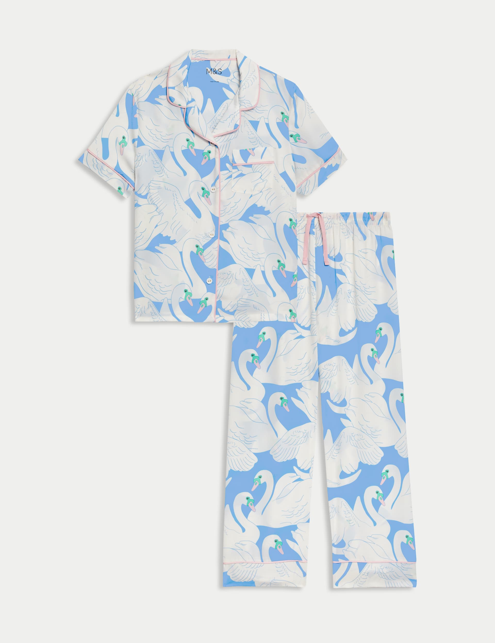 M&S Girls Satin Swan Pyjamas (1-16 Yrs)