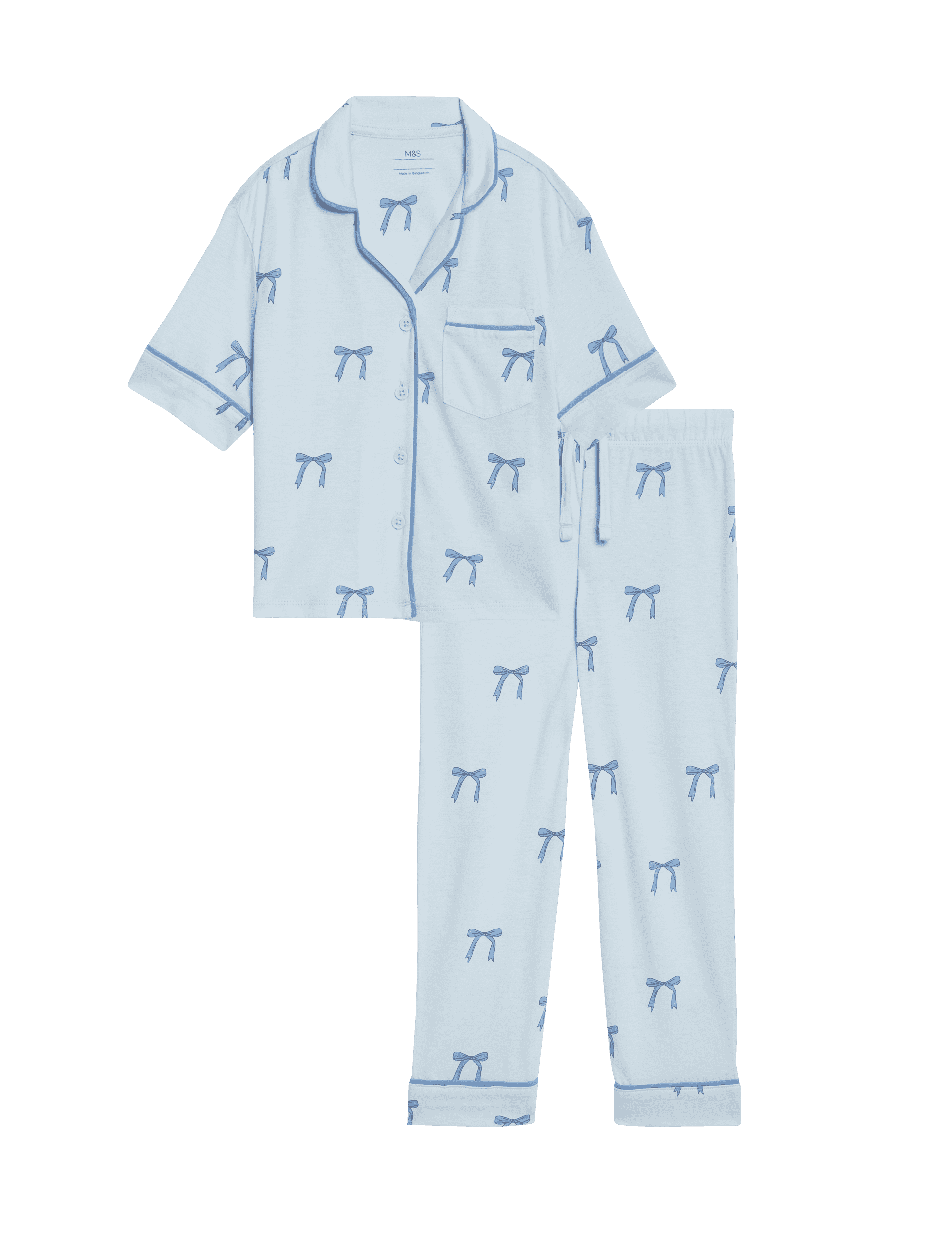 M&S Collection Girls Cotton Modal Patterned Pyjamas (3-16 Yrs) - 7-8 Y - Blue, Blue