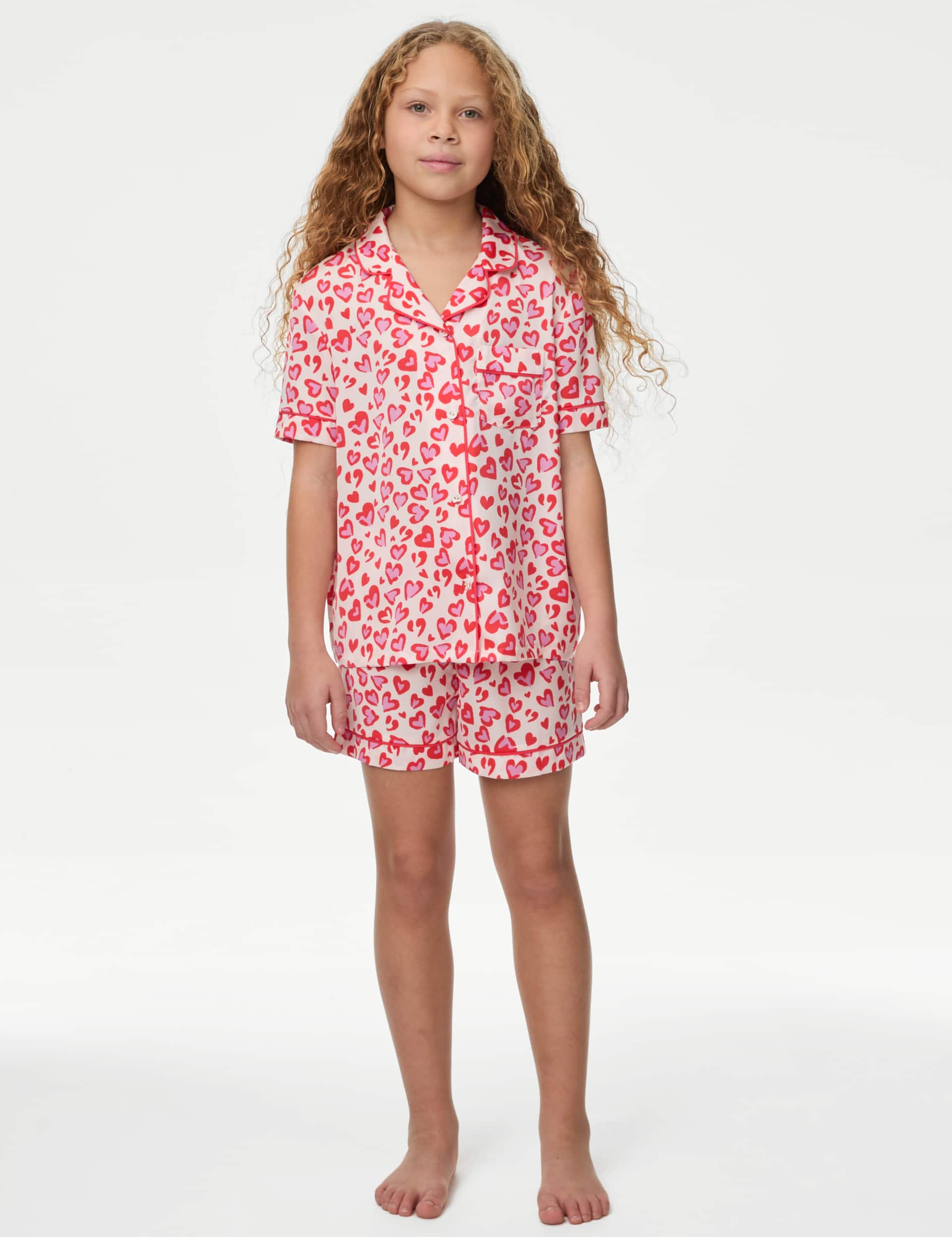 M&S Collection Girls Satin Leopard Heart Pyjamas (1-16 Yrs) - 7-8 Y - Multi, Multi