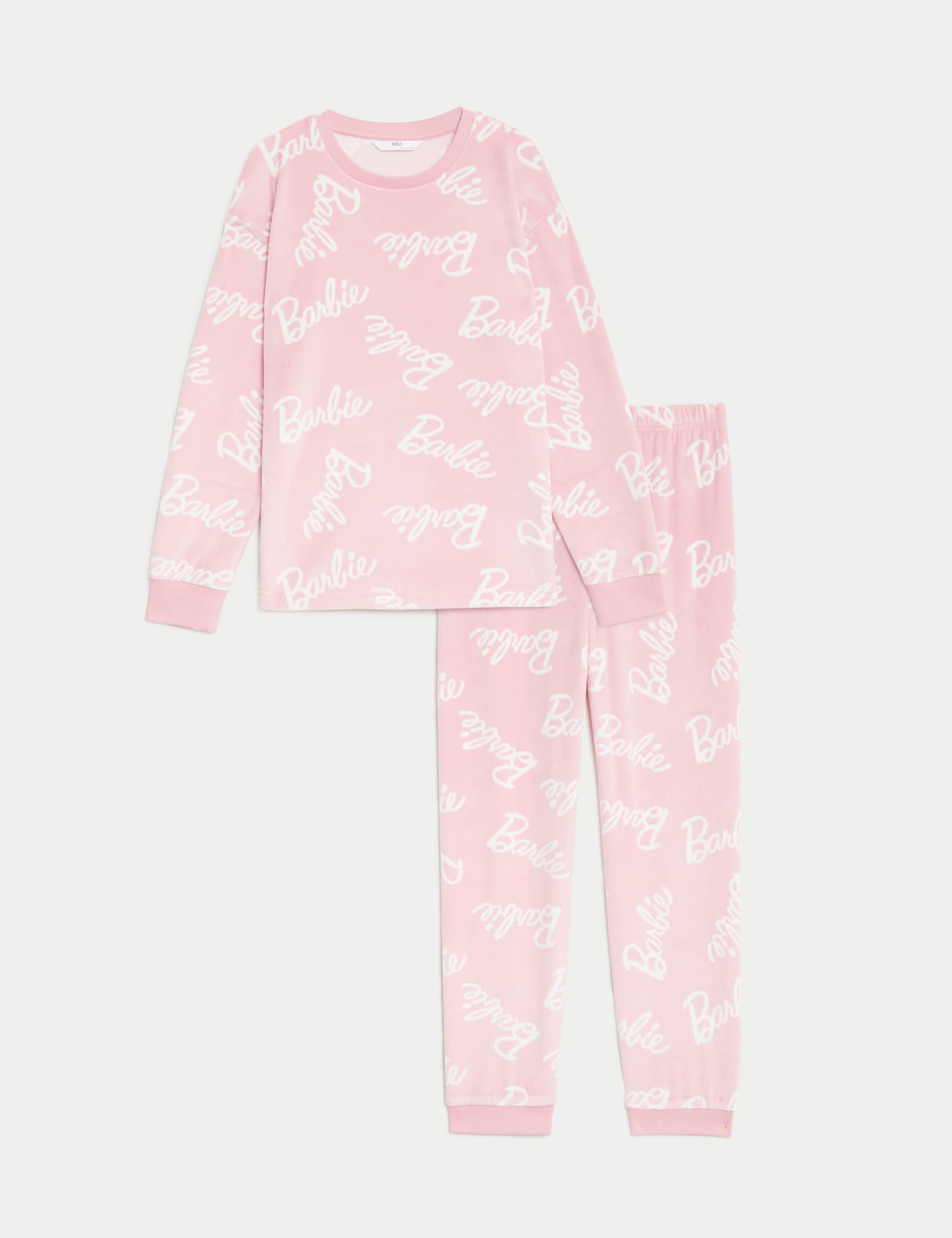 M&S Girls Barbie Velour Pyjamas (5-12 Yrs) - 10-11 - Pink Mix, Pink Mix