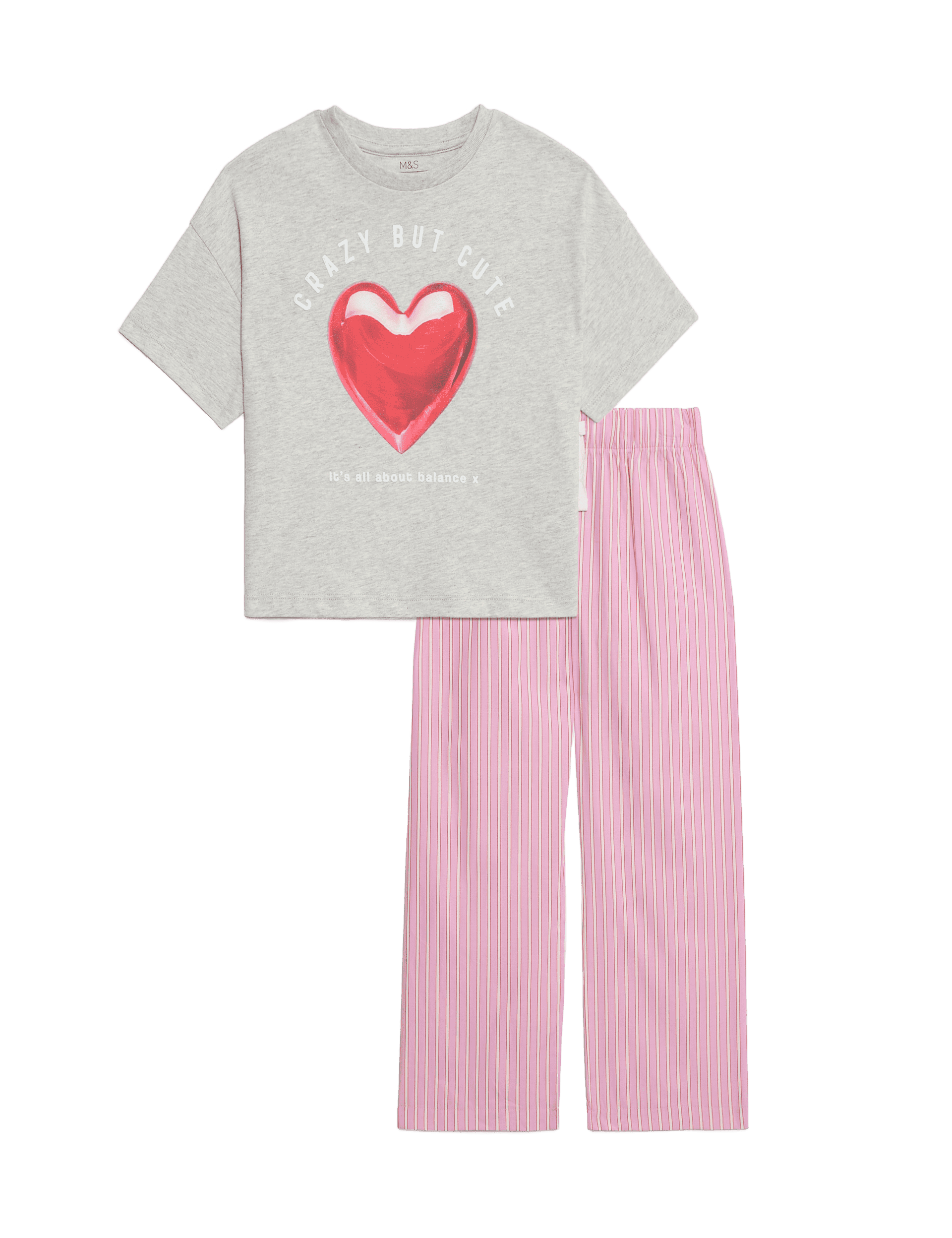 M&S Collection Girls Pure Cotton Heart Print Pyjamas (3-16 Yrs) - 6-7 Y - Grey Marl, Grey Marl