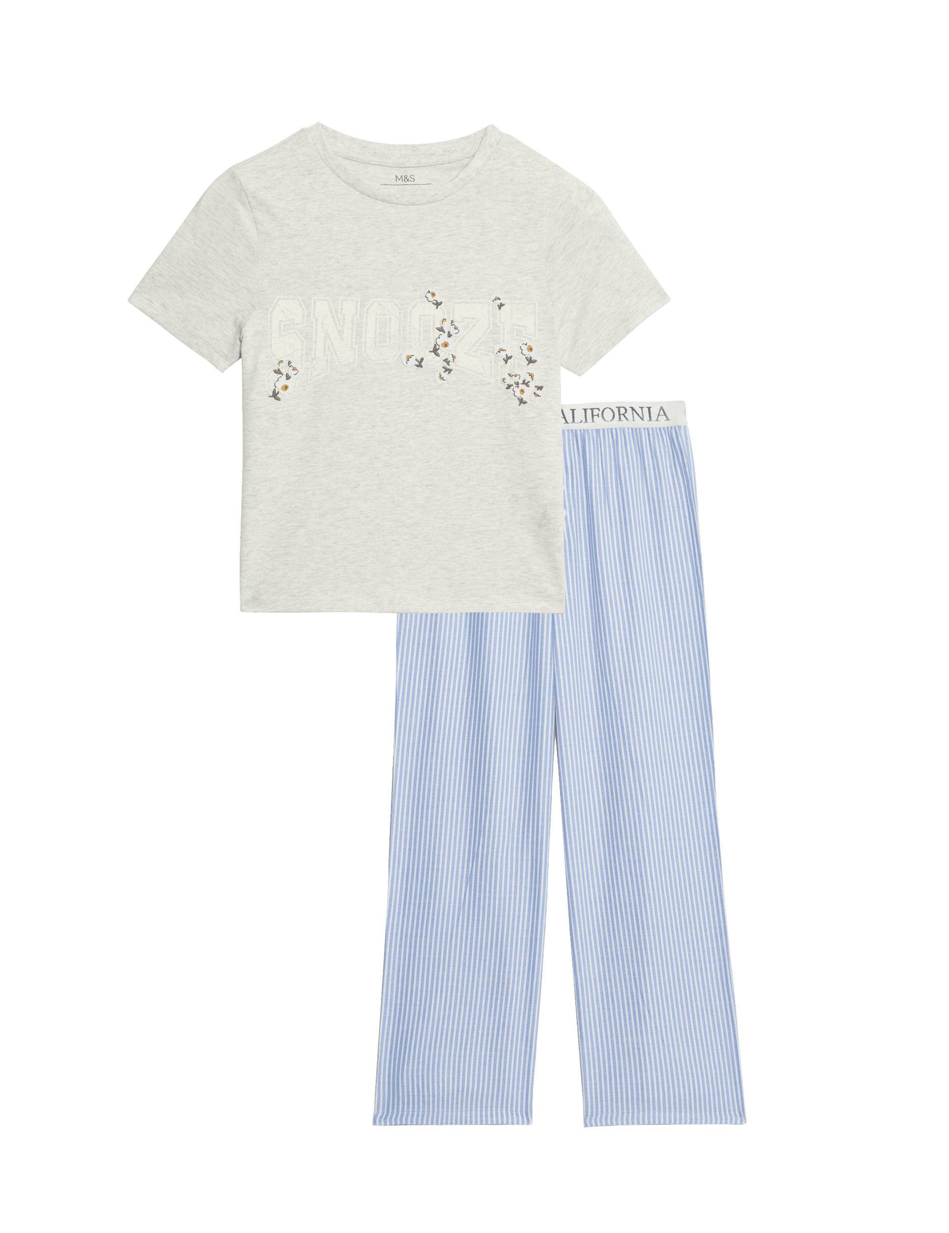 M&S Collection Girls Cotton Rich Striped Pyjamas (6-16 Yrs) - 7-8 Y - Blue Mix, Blue Mix