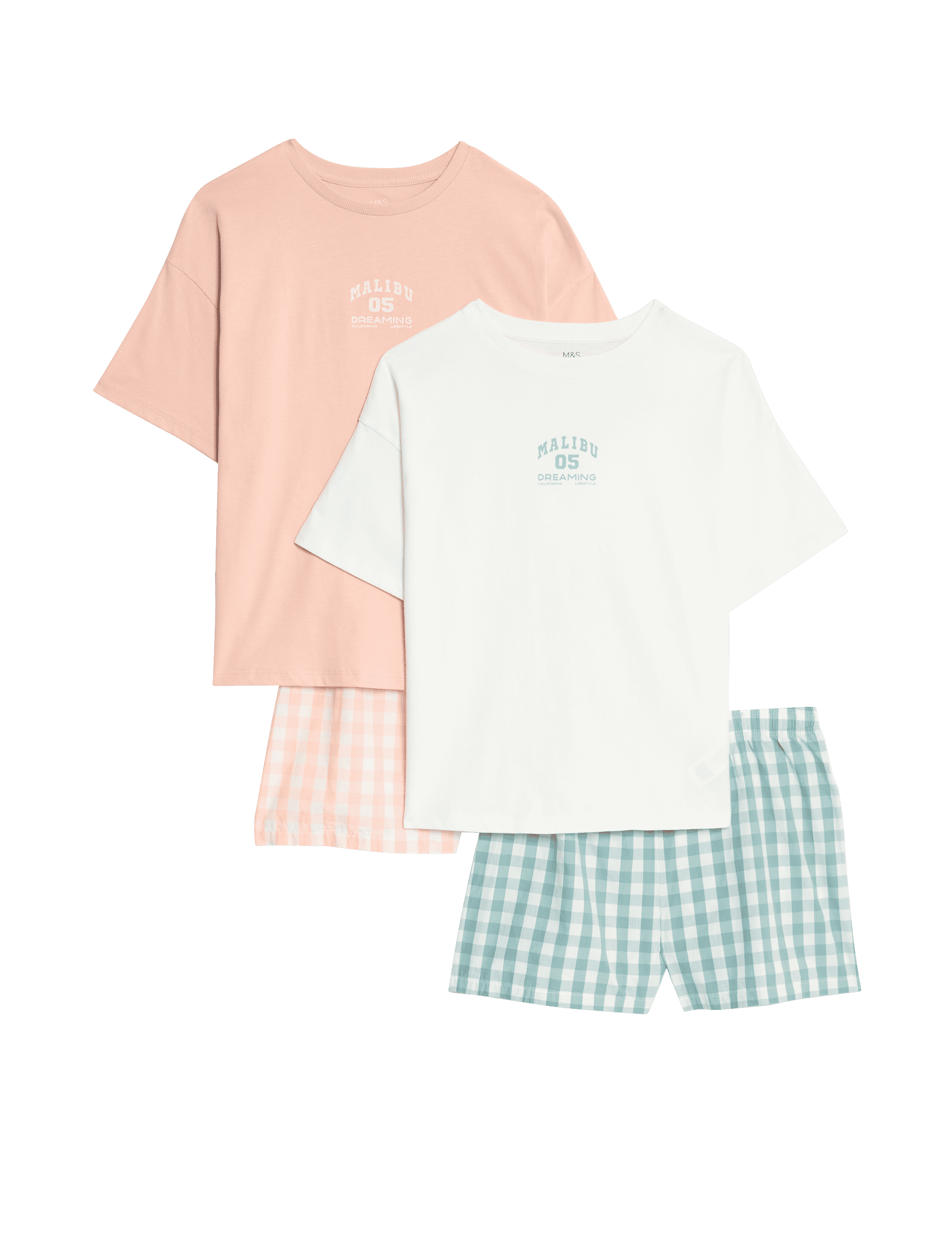 M&S Collection Girls 2 Pack Pure Cotton Printed Pyjama Sets (3-16 Yrs) - 11-12 - Pink, Pink