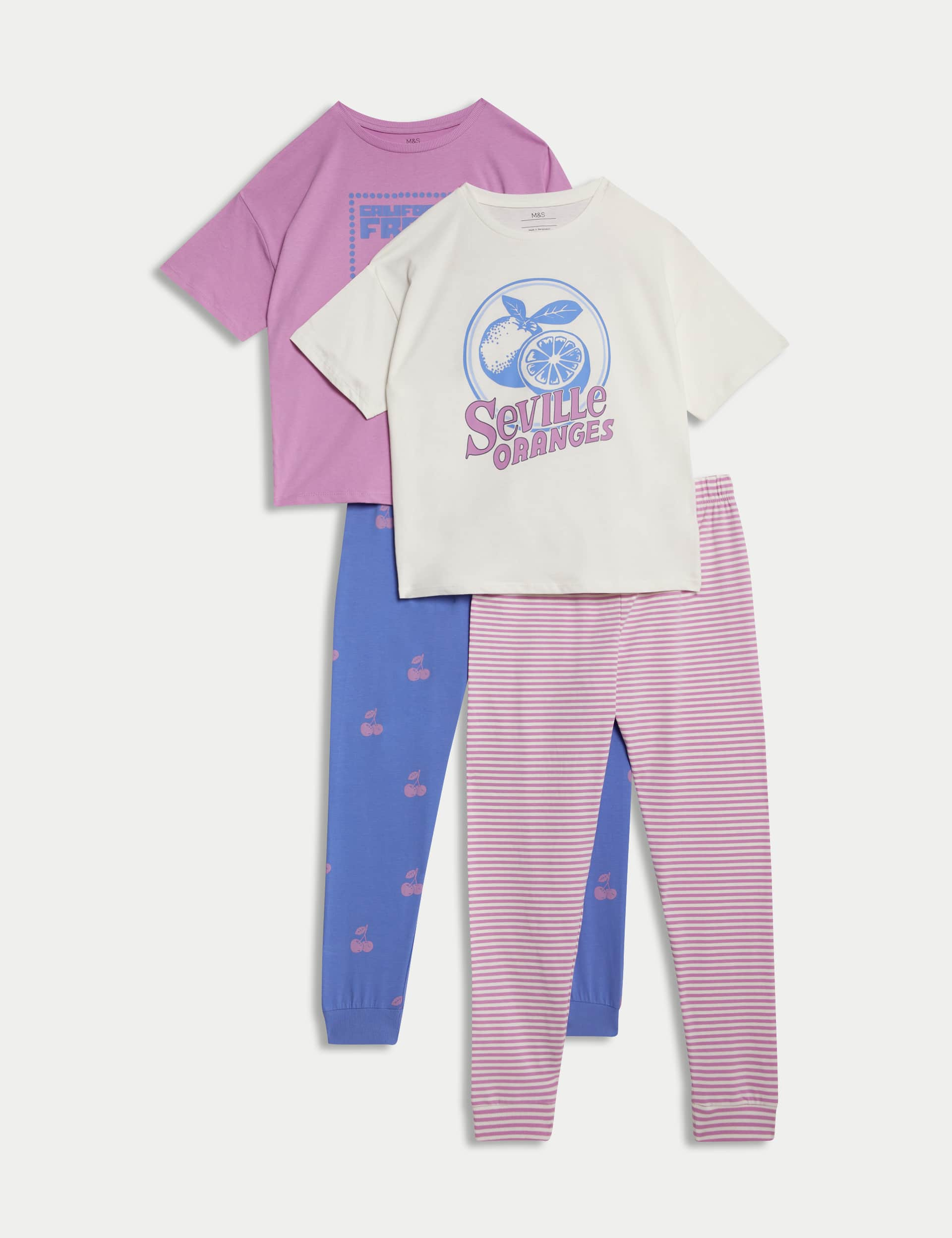 M&S Collection Girls 2 Pack Cotton Rich Printed Pyjama Sets (3-16 Yrs) - 11-12 - Multi, Multi