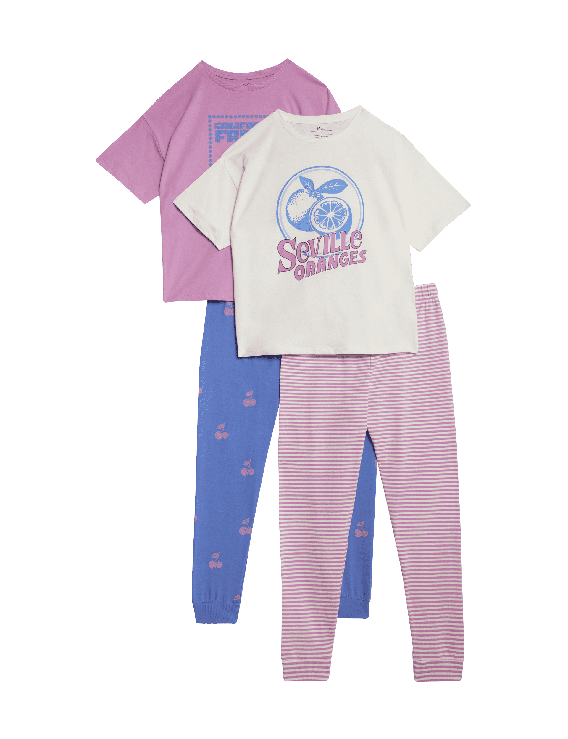 M&S Collection Girls 2 Pack Cotton Rich Printed Pyjama Sets (3-16 Yrs) - 6-7 Y - Multi, Multi