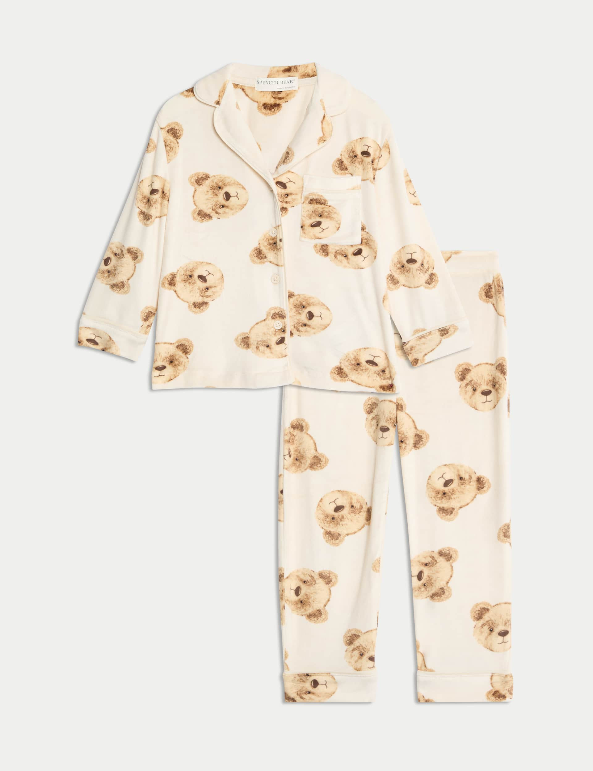 Velour Spencer Bear Pyjamas (1-16 Yrs) - 11-12 - Cream, Cream