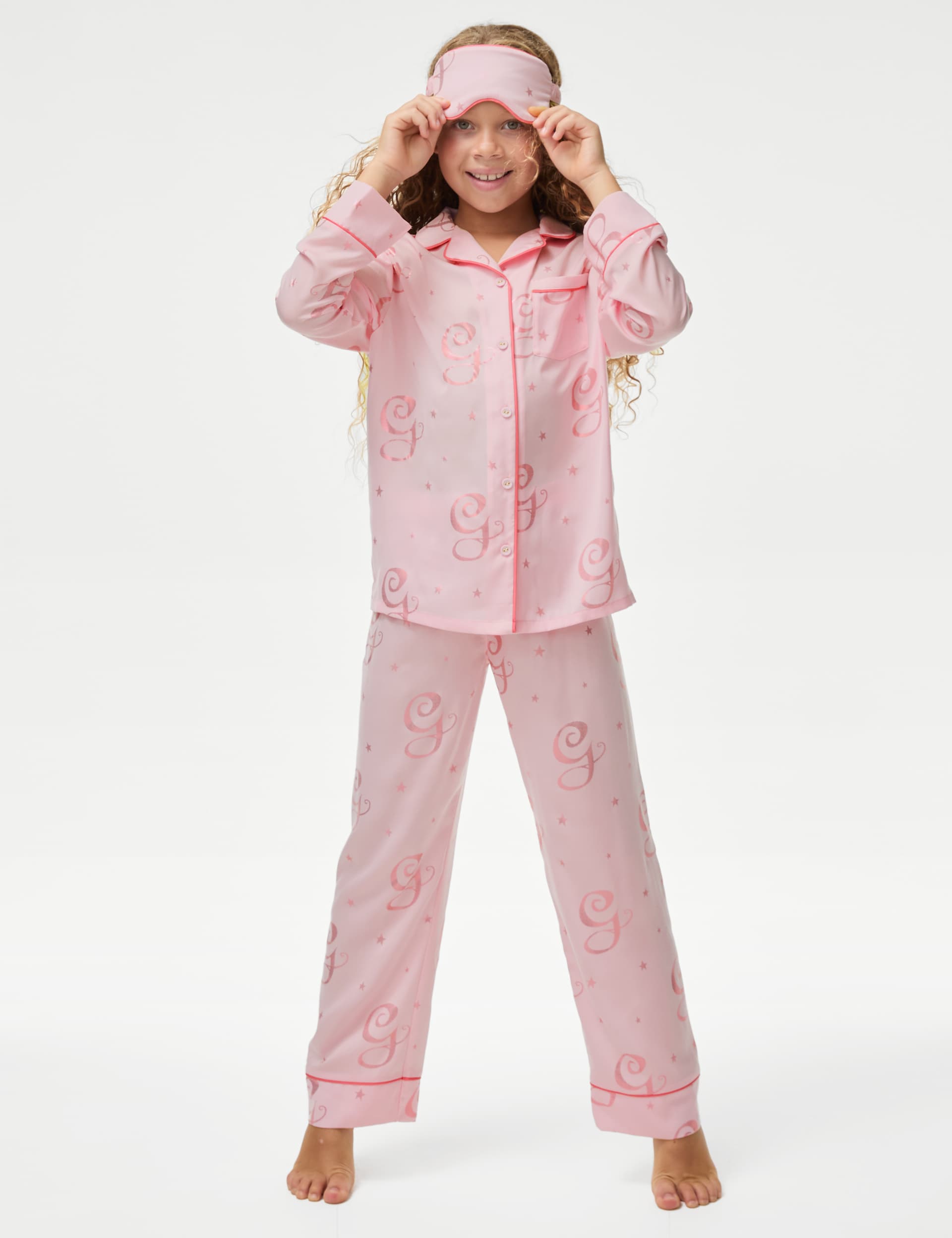 M&S Girls Satin Wicked Glinda Pyjamas with Eye Mask (6-16 Yrs) - 9-10Y - Pink, Pink