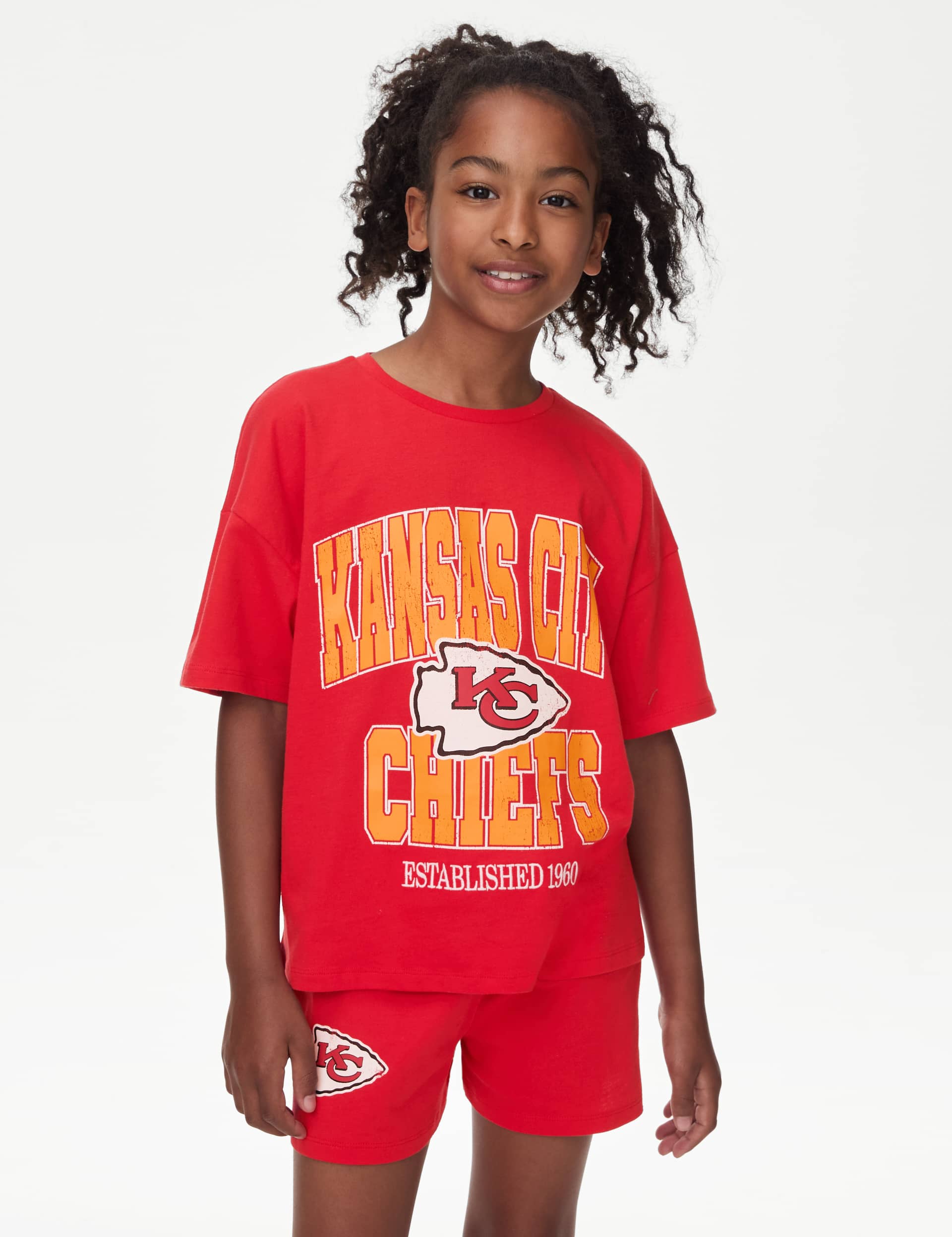 M&S Girls NFL Kansas City Chiefs Distressed Print Pyjamas (6-16 Yrs) - 13-14 - Cherry Red, Cherry Re