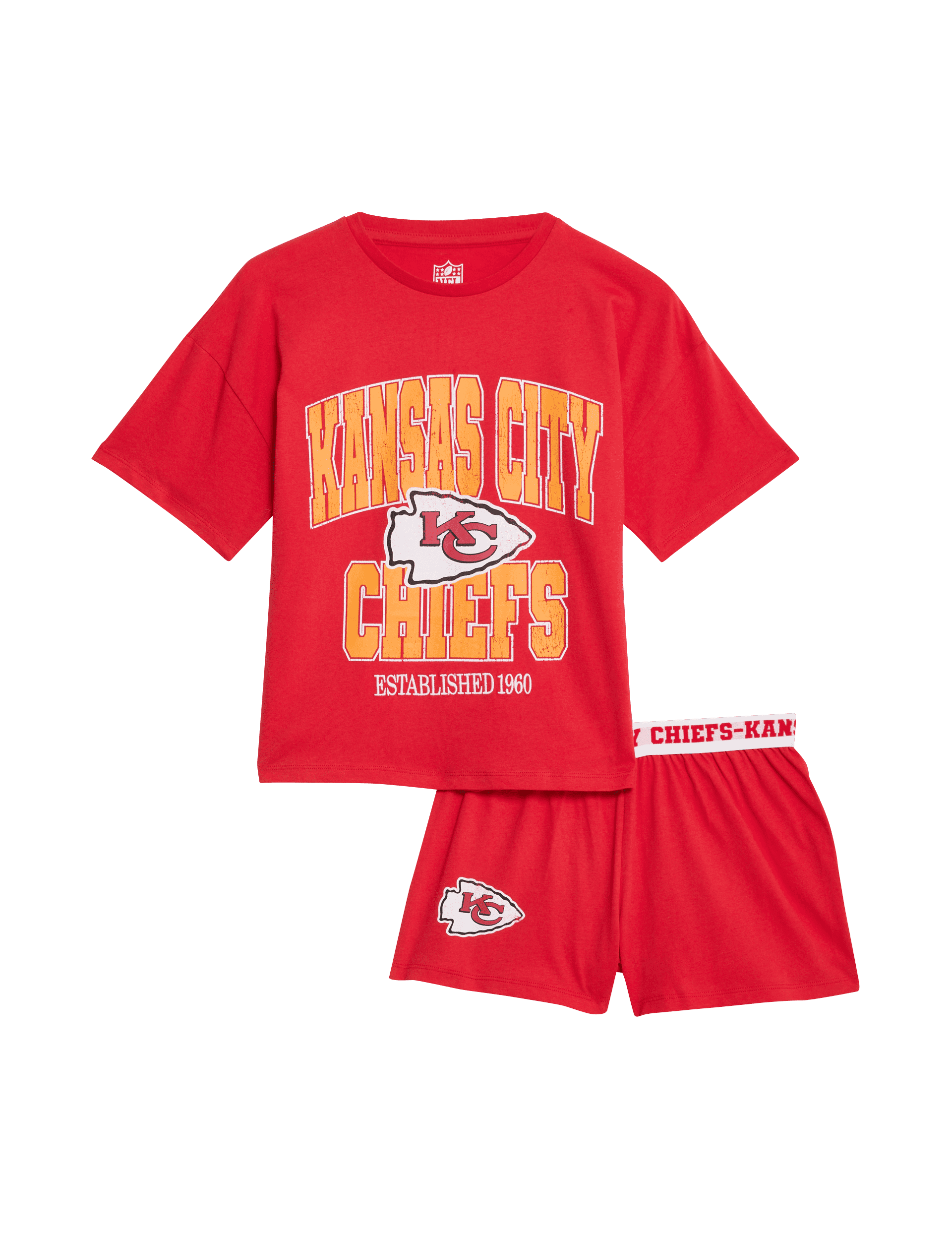 M&S Collection Girls NFL Kansas City Chiefs Distressed Print Pyjamas (6-16 Yrs) - 13-14 - Cherry Red