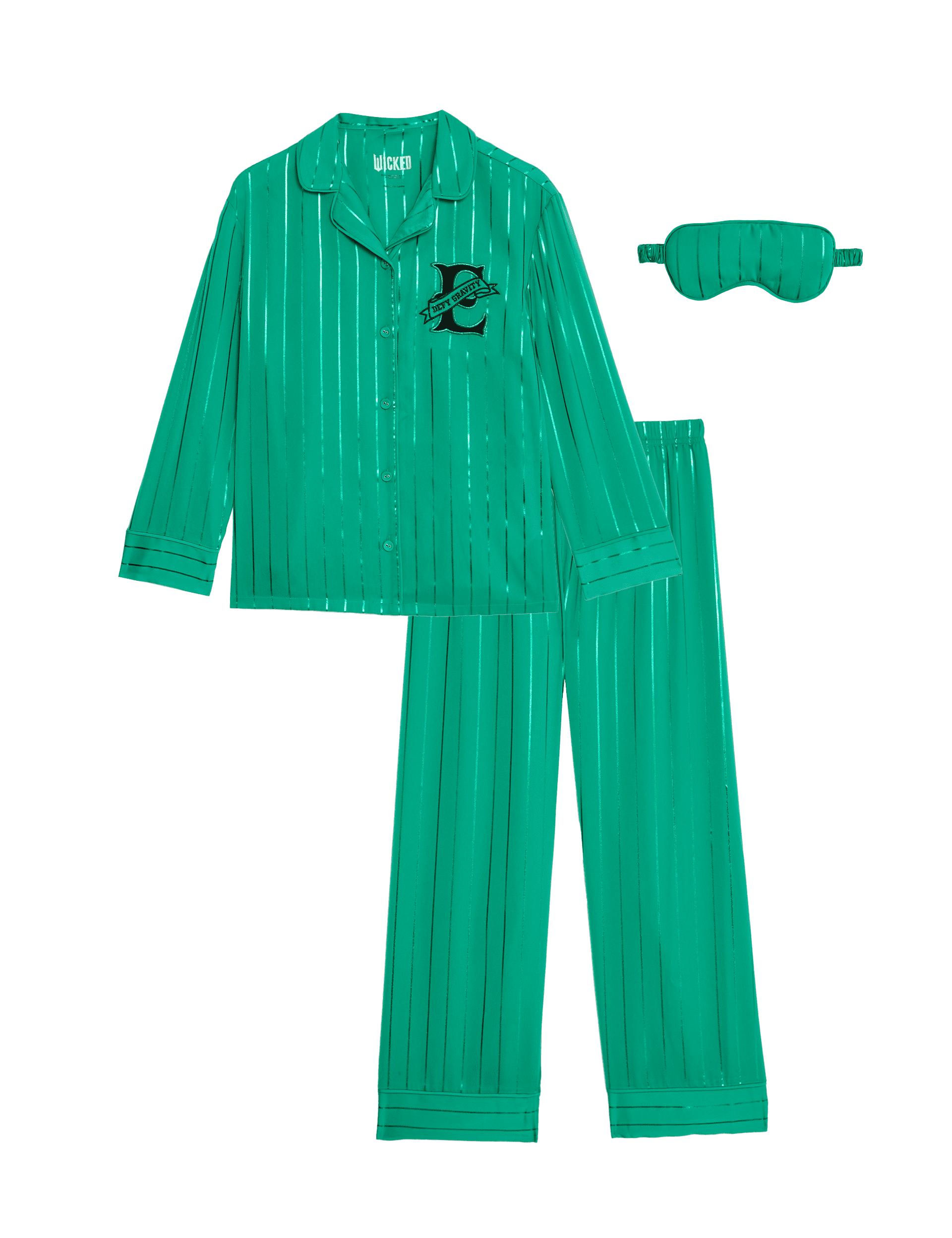 M&S Collection Girls Wicked Satin Elphaba Pyjamas with Eye Mask (6-16 Yrs) - 7-8 Y - Green, Green