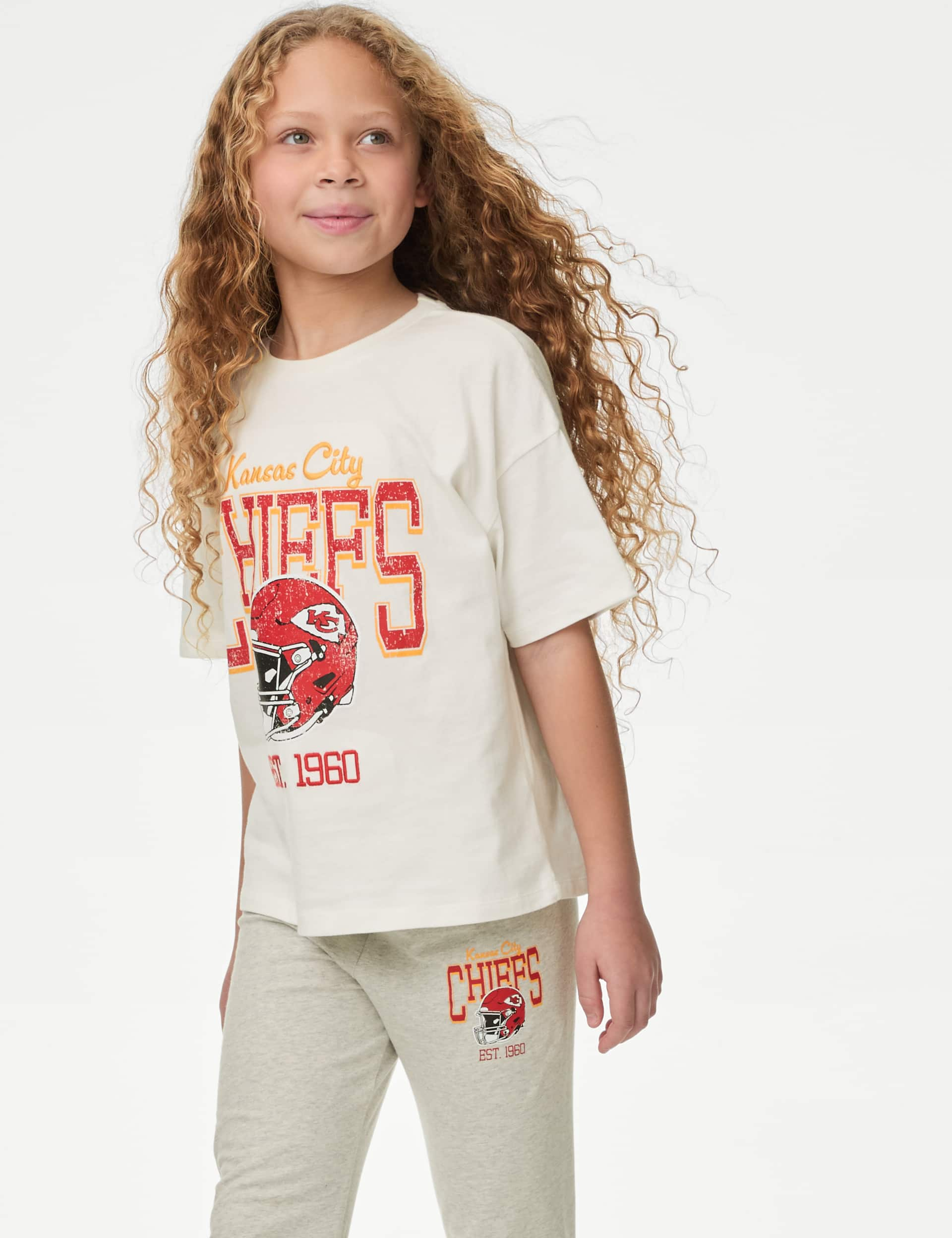 M&S Collection Girls Kansas City Chiefs Pyjamas (6-16 Yrs) - 13-14 - Ivory Mix, Ivory Mix