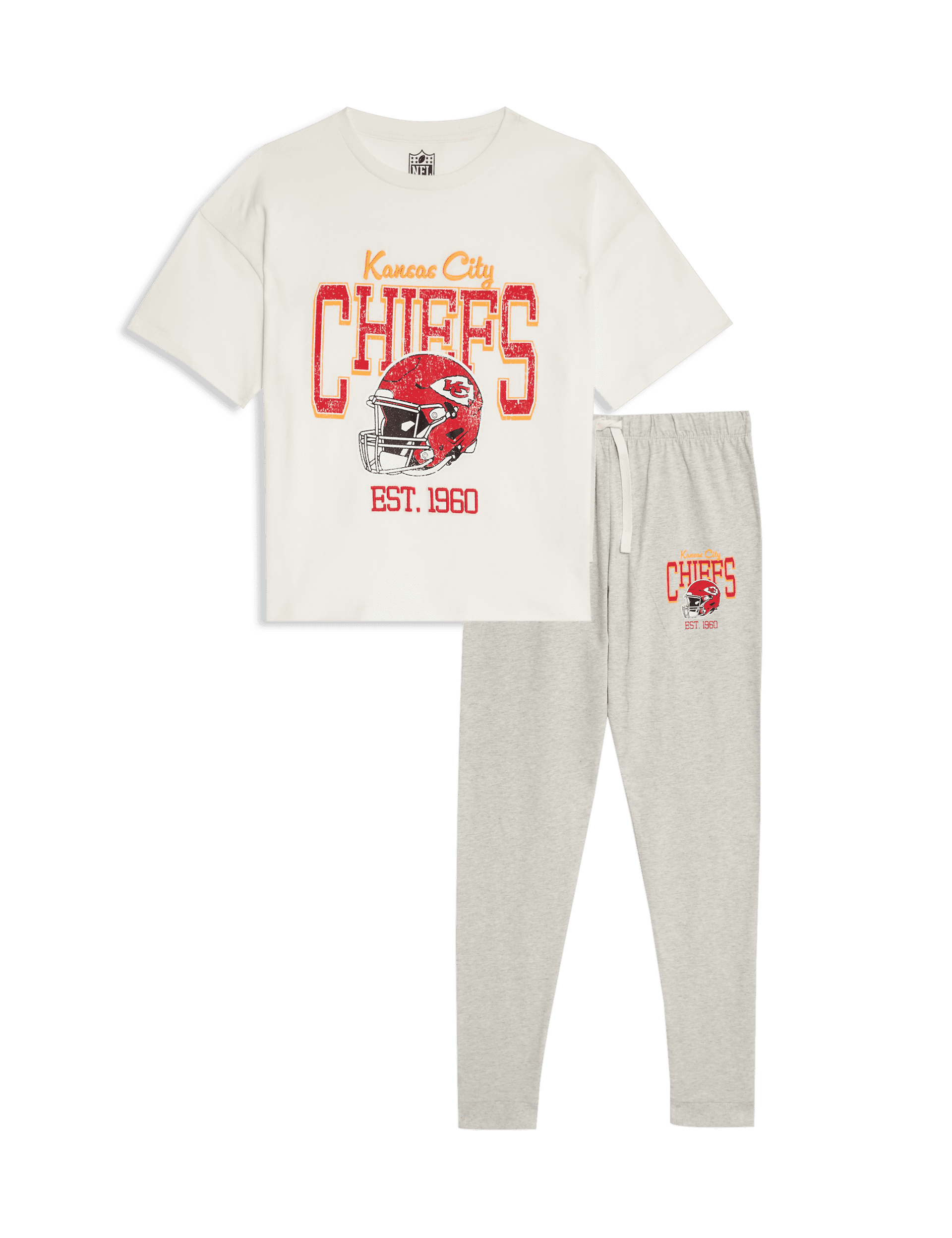 M&S Collection Girls Kansas City Chiefs Pyjamas (6-16 Yrs) - 13-14 - Ivory Mix, Ivory Mix