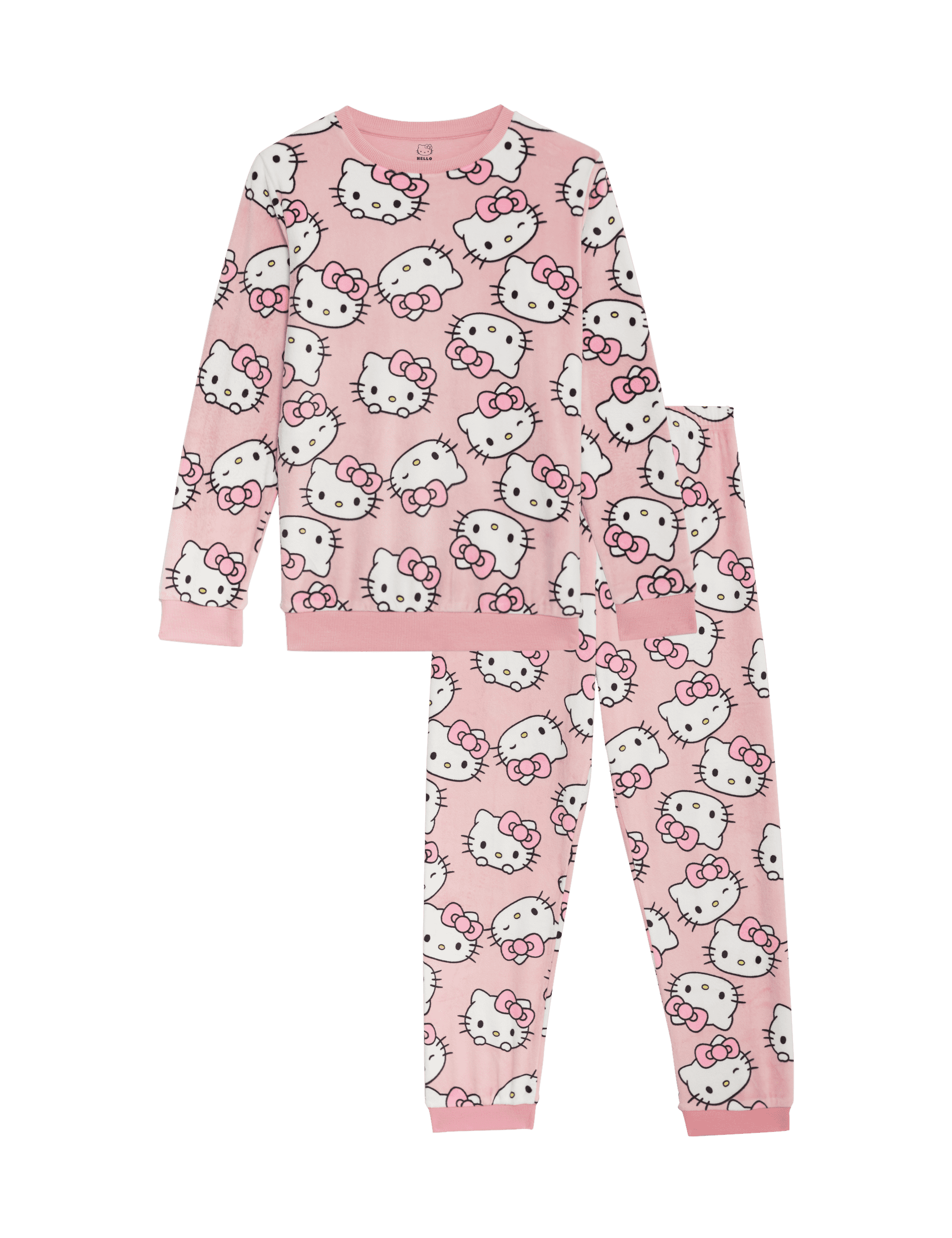 M&S Collection Girls Hello Kitty Velour Pyjamas (3-16 Yrs) - 7-8 Y - Pink Mix, Pink Mix