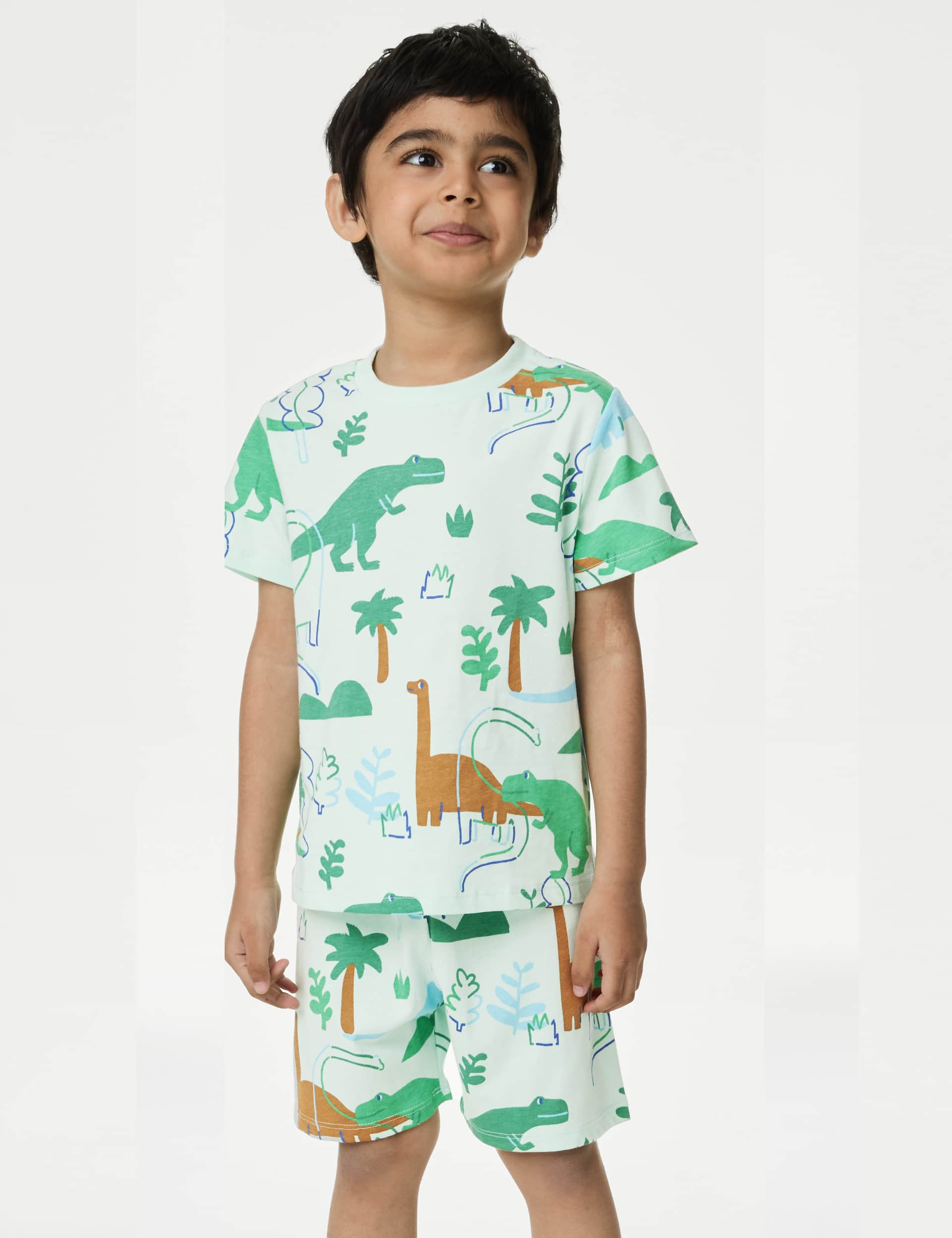 M&S Boys Pure Cotton Dinosaur Pyjamas (1-8 Yrs) - 1-2Y - Blue Mix, Blue Mix