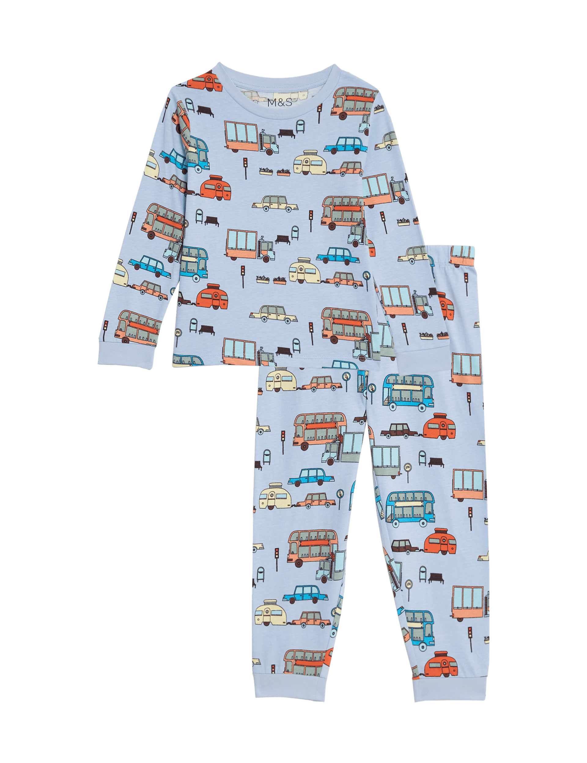 M&S Collection Boys Pure Cotton Transport Pyjamas (1-8 Yrs) - 3-4 Y - Chambray, Chambray