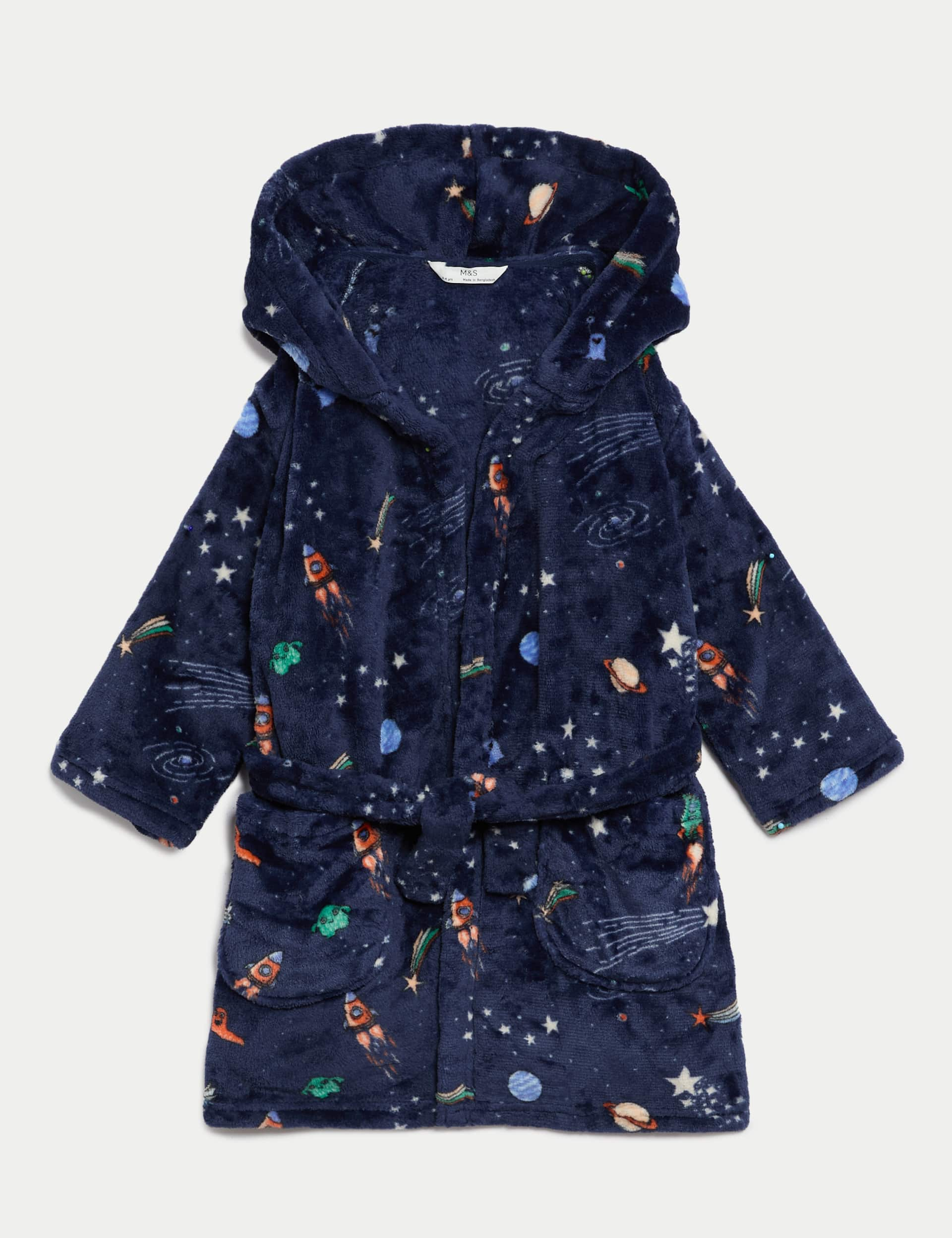 M&S Boys Space Dressing Gown (1-8 Yrs) - 7-8 Y - Navy, Navy