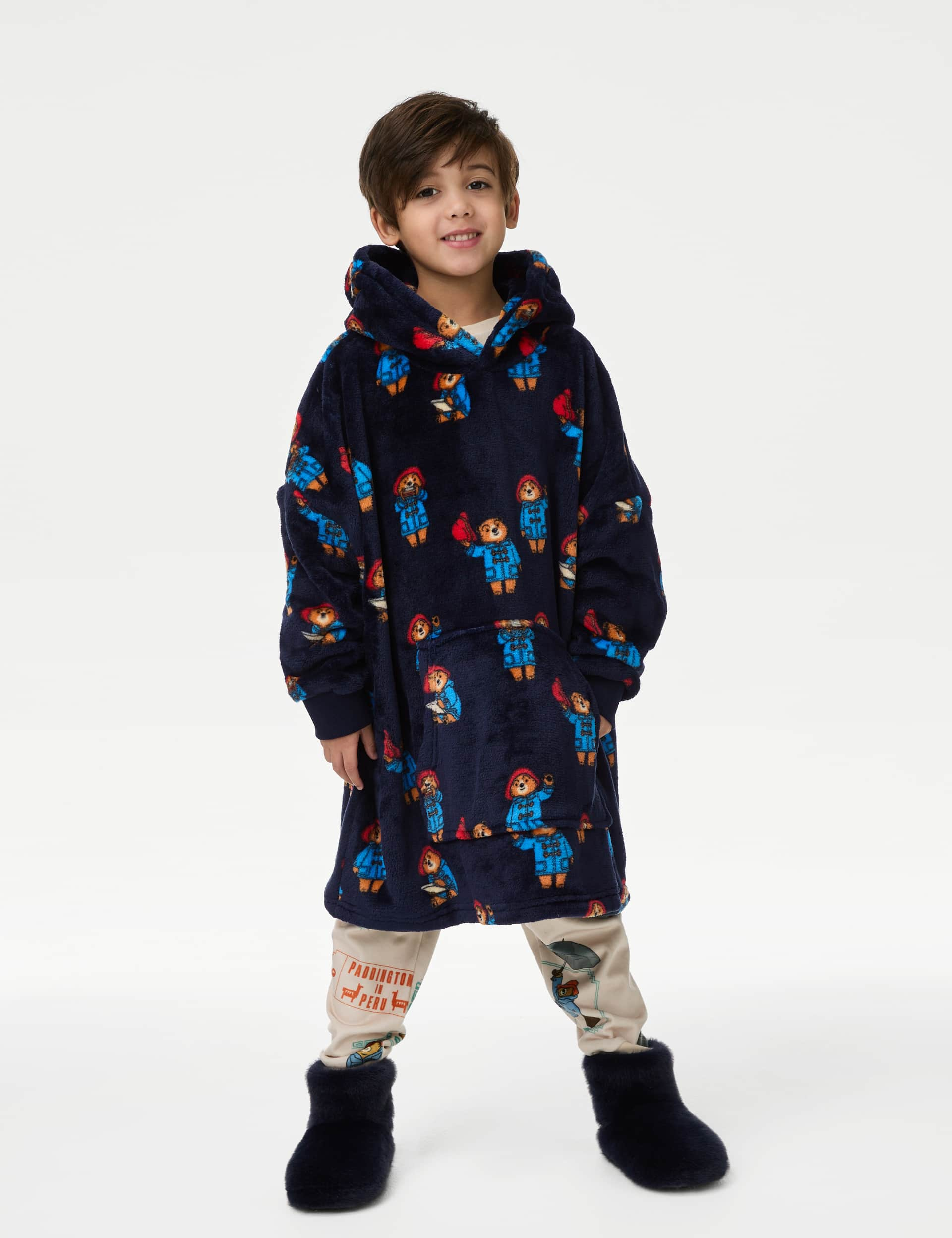 M&S Collection Girls Paddington Fleece Oversized Hoodie (3-8 Yrs) - 5-6 Y - Navy Mix, Navy Mix