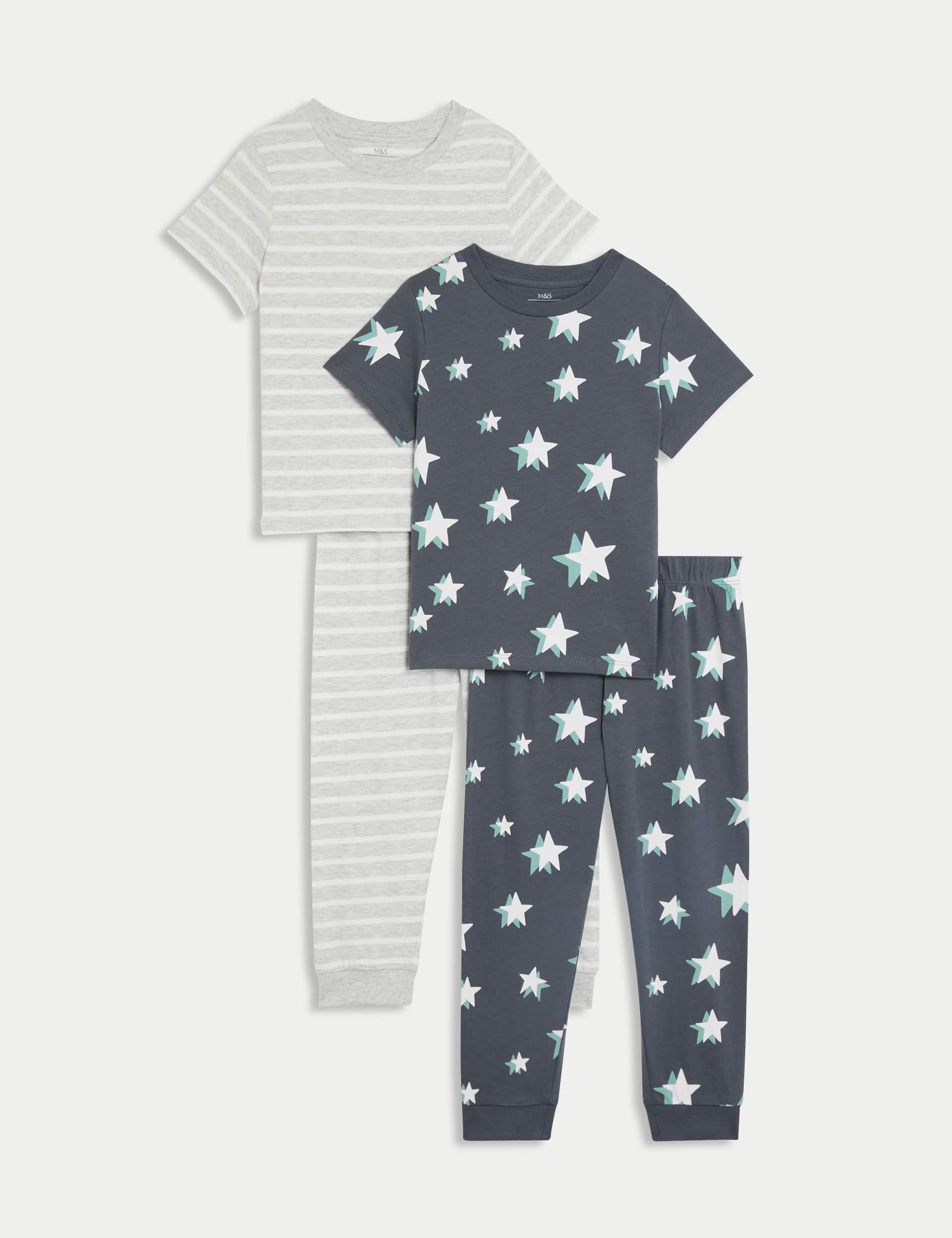 M&S Boys 2pk Pure Cotton Printed Pyjama Sets (1-8 Yrs) - 5-6 Y - Black, Black