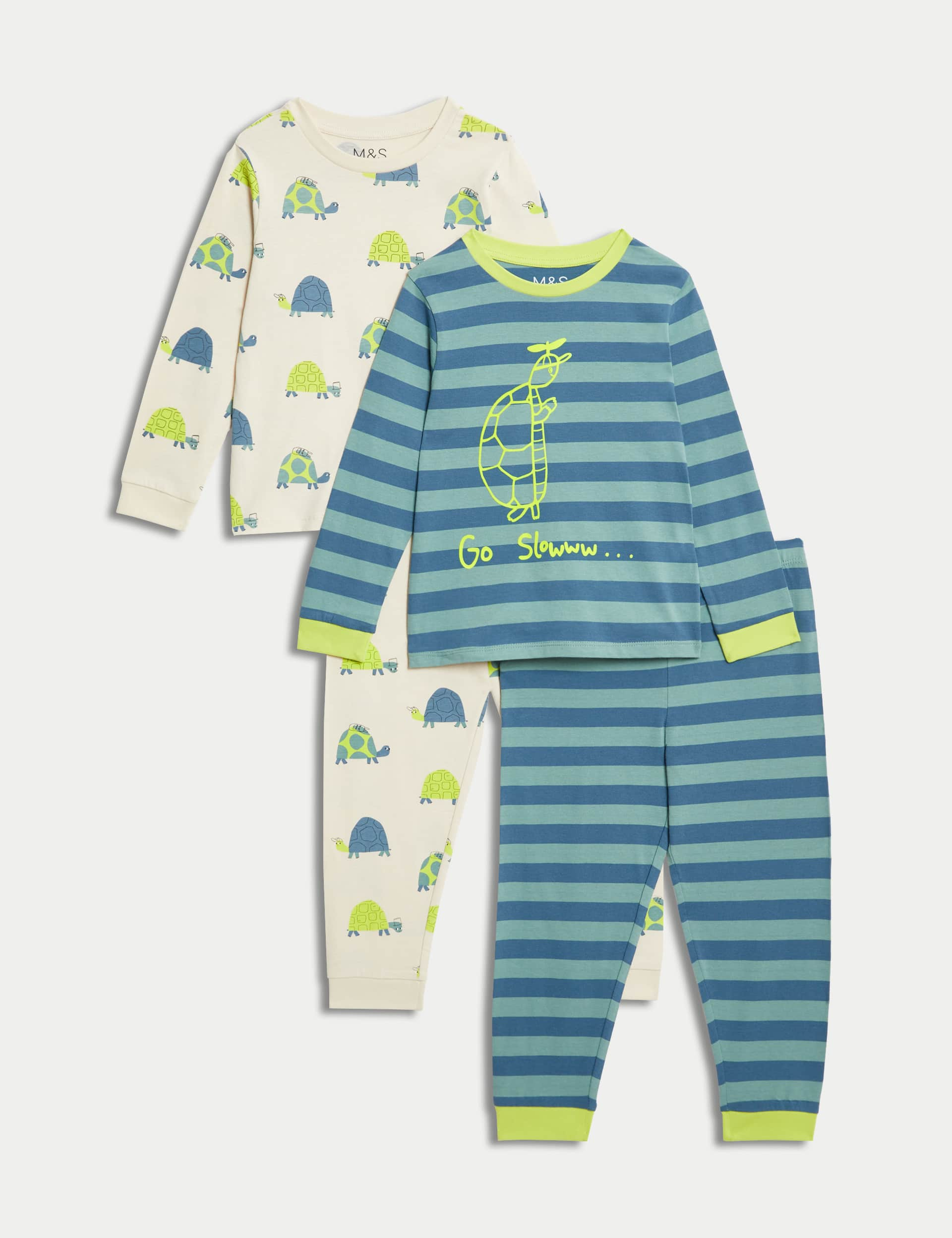 M&S Boys 2pk Pure Cotton Tortoise Pyjama Sets (1-8 Yrs) - 2-3 Y - Calico, Calico