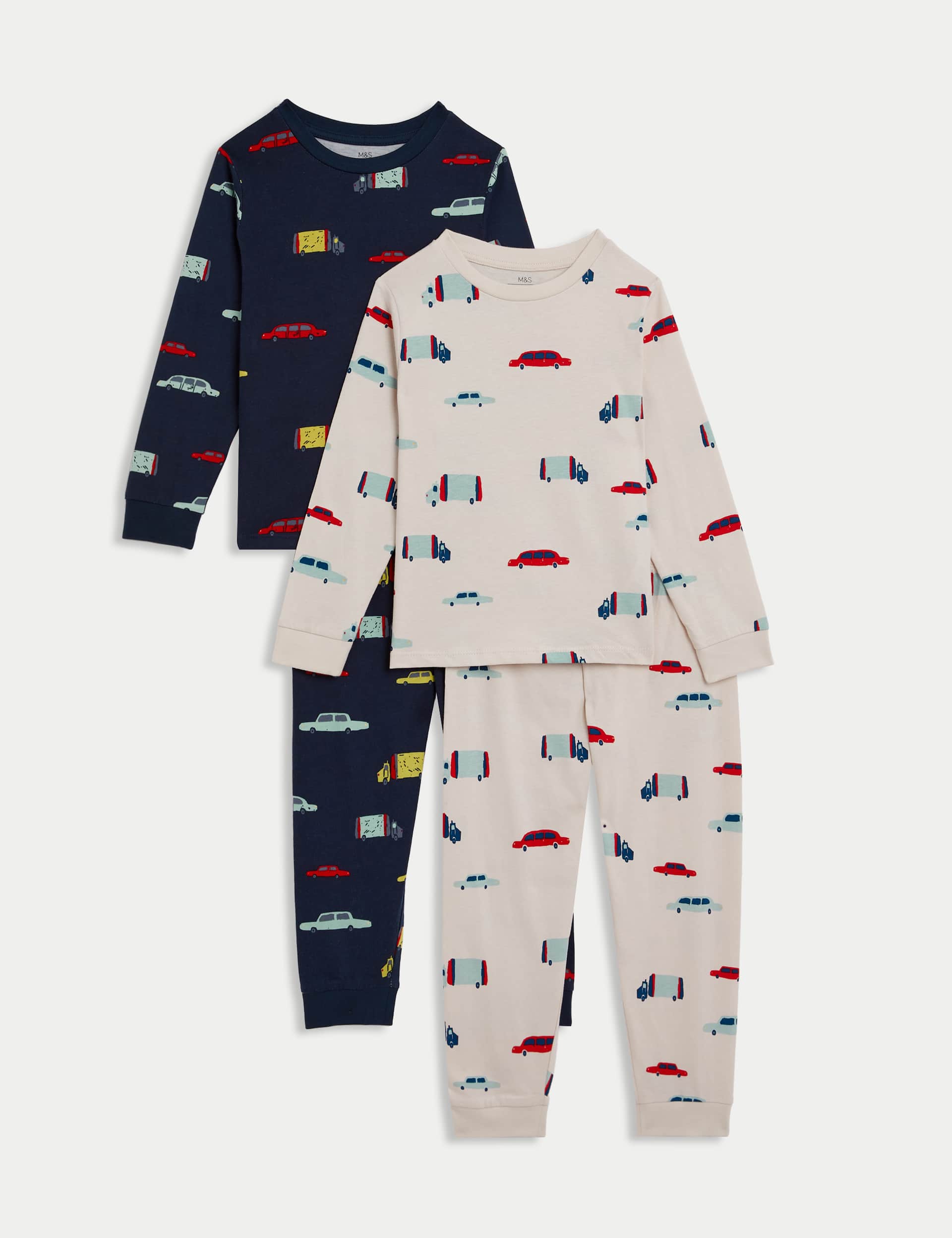 M&S Boys 2pk Pure Cotton Transport Pyjama Sets (1-8 Yrs)