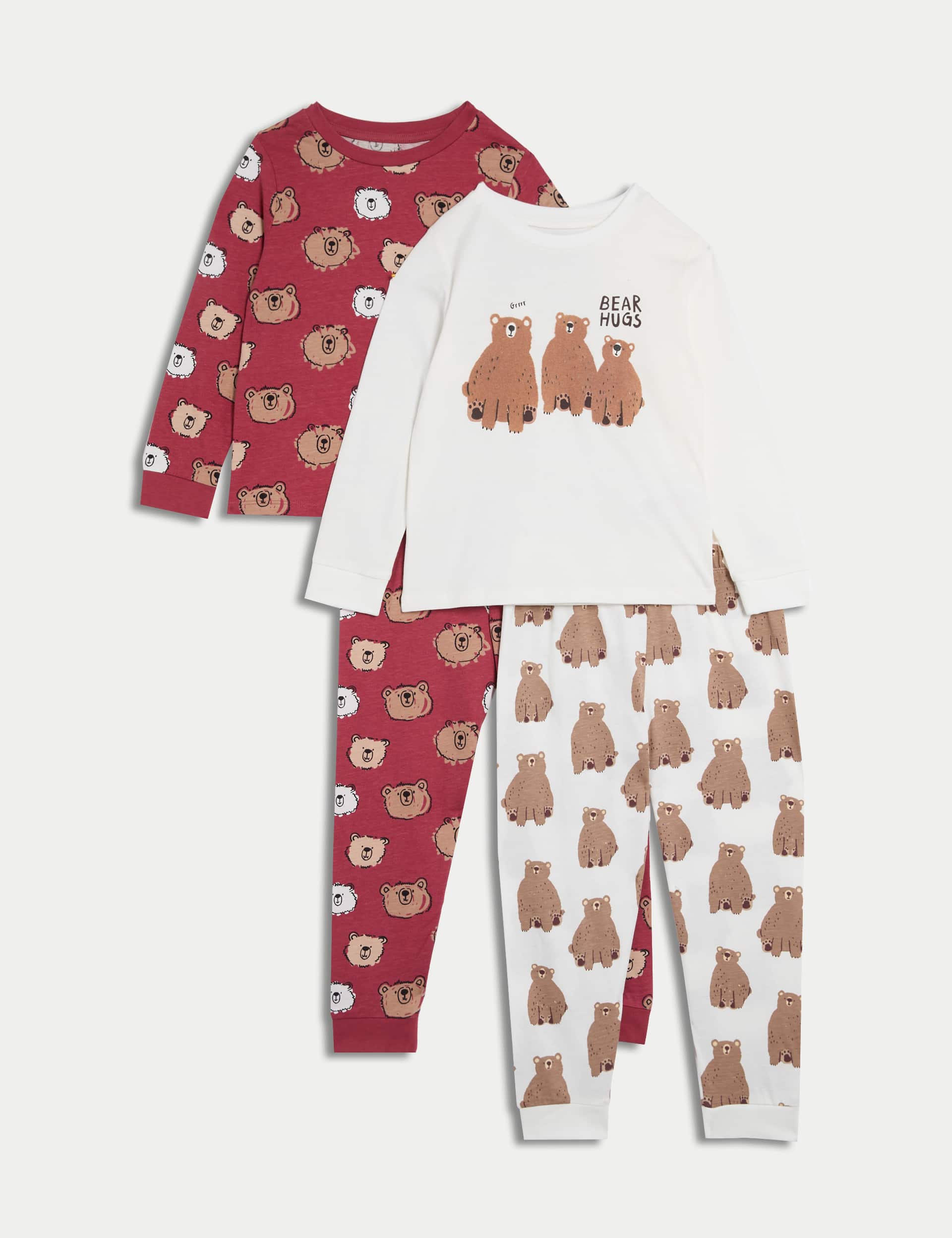 M&S Boys 2pk Pure Cotton Bear Pyjama Sets (1-8 Yrs)