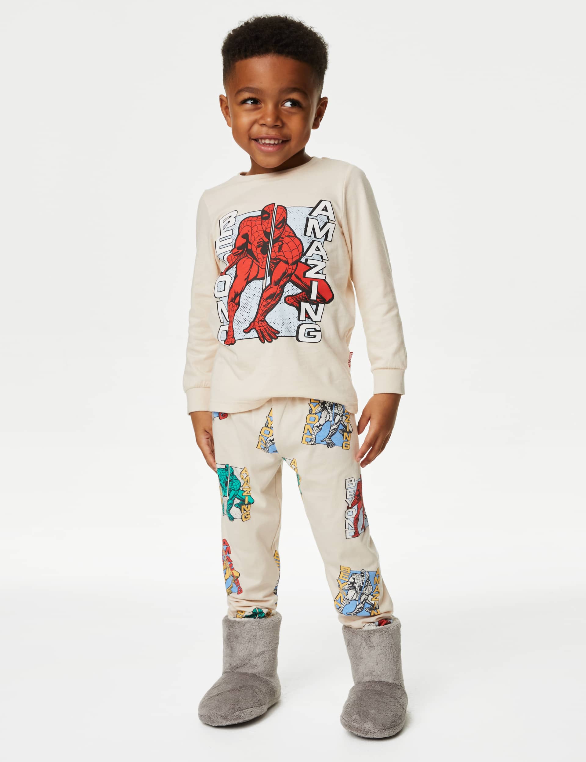 M&S Boys Spider-Man Pyjamas (2-8 Yrs) - 5-6 Y - Ecru Mix, Ecru Mix