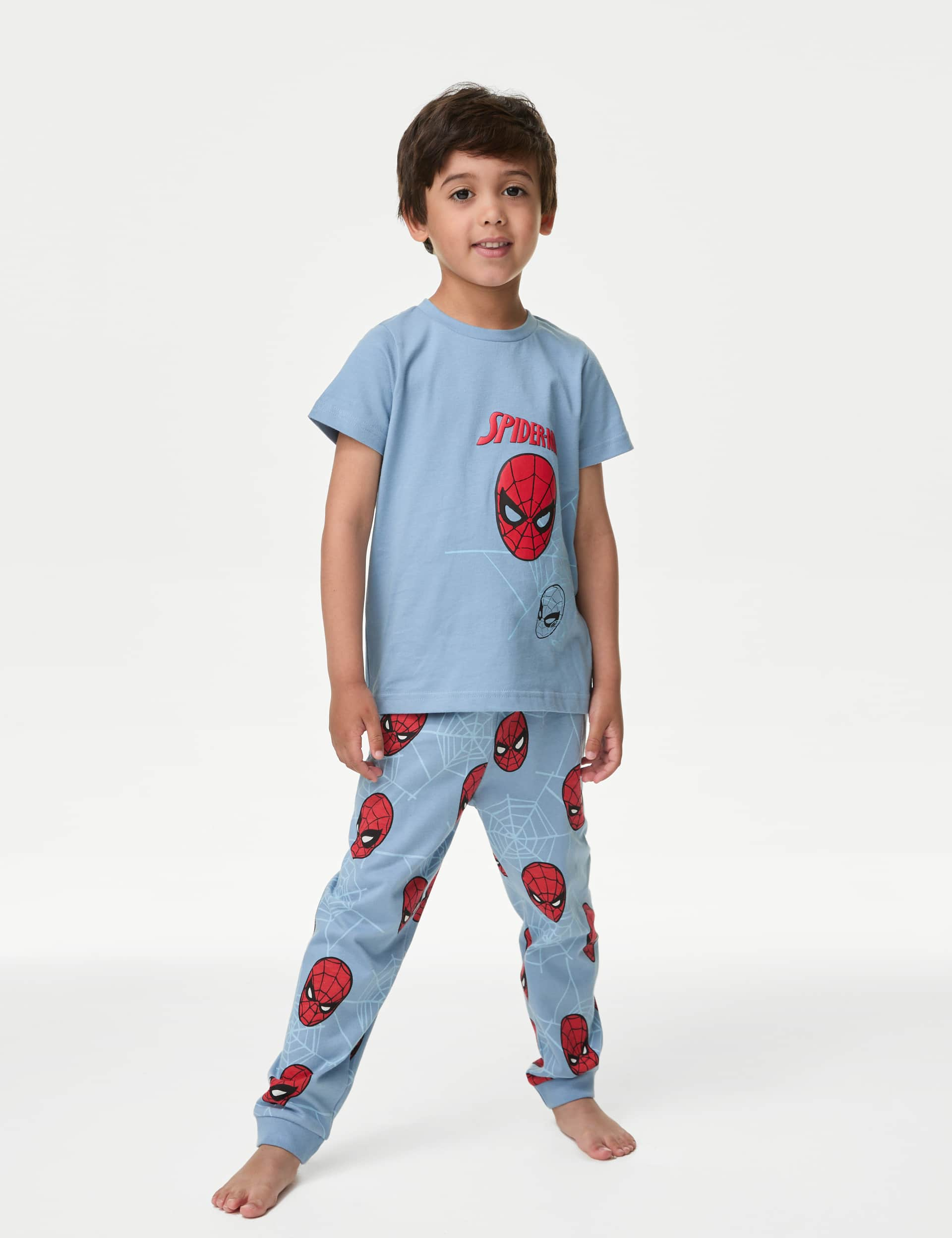 M&S Boys Pure Cotton Spider-Man Pyjamas (2-8 Yrs) - 6-7 Y - Blue Mix, Blue Mix