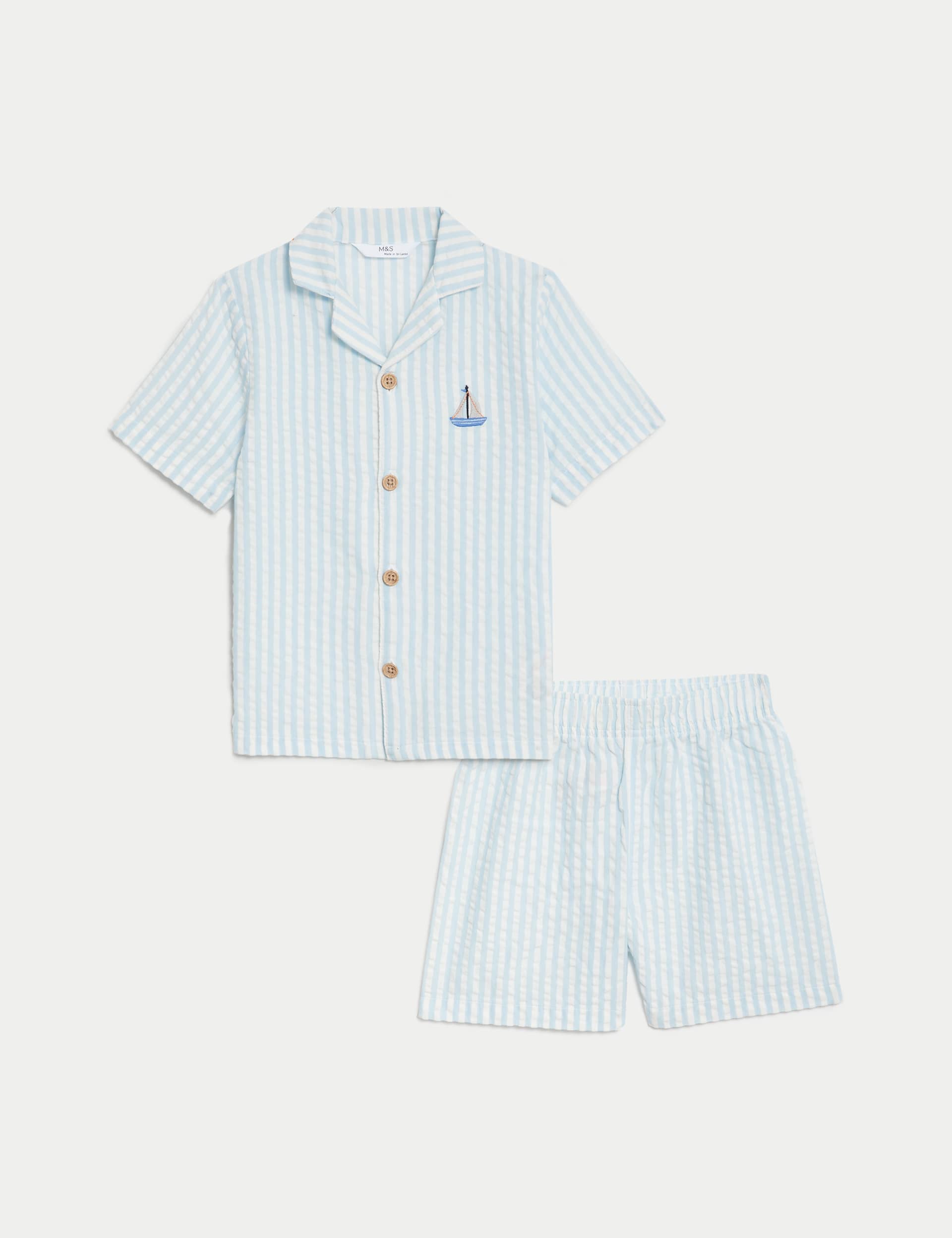 M&S Boys Pure Cotton Striped Pyjamas (1-8 Yrs) - 2-3 Y - Blue Mix, Blue Mix