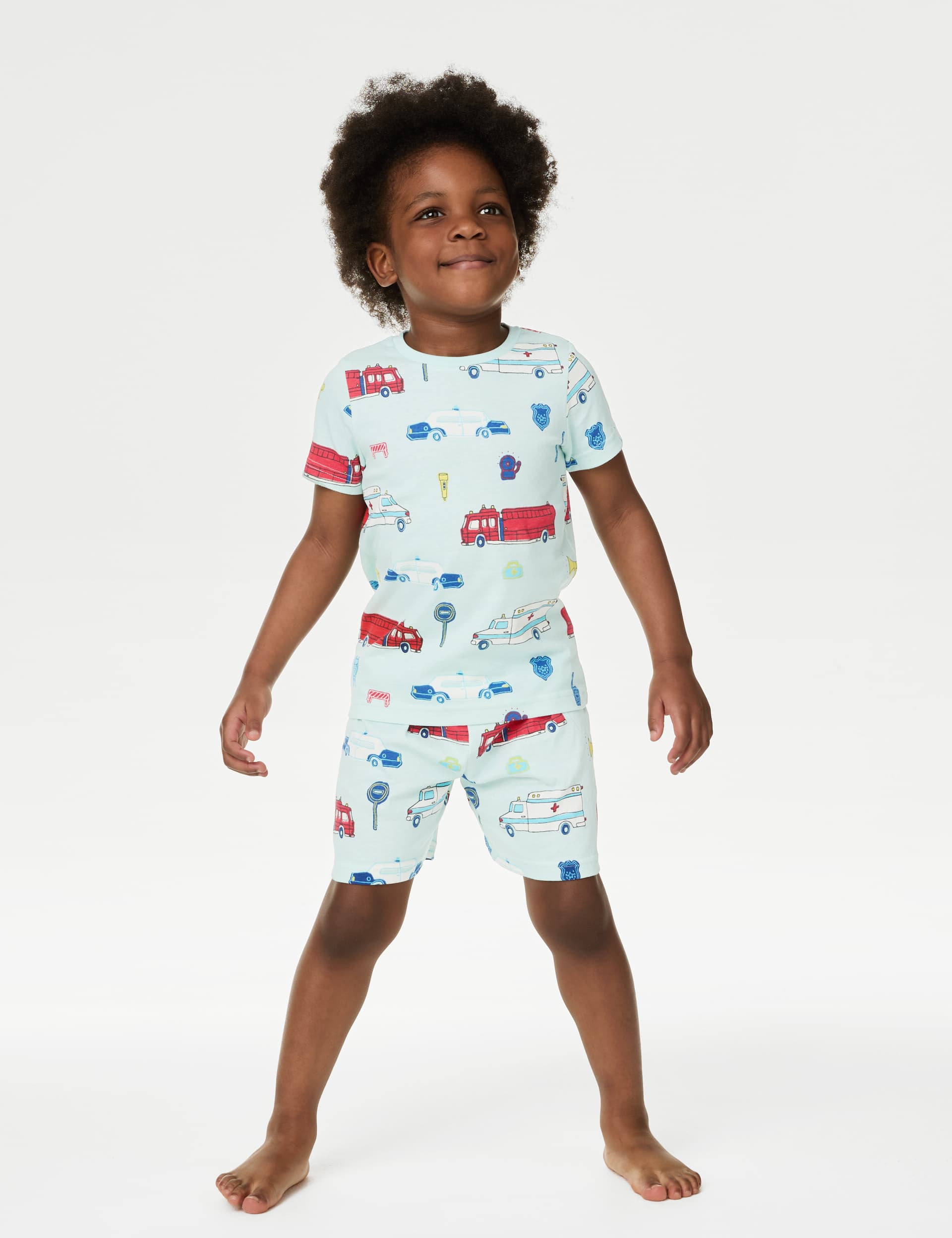 M&S Boys Pure Cotton Transport Glow In The Dark Pyjamas (1-8 Yrs) - 2-3 Y - Light Blue, Light Blue