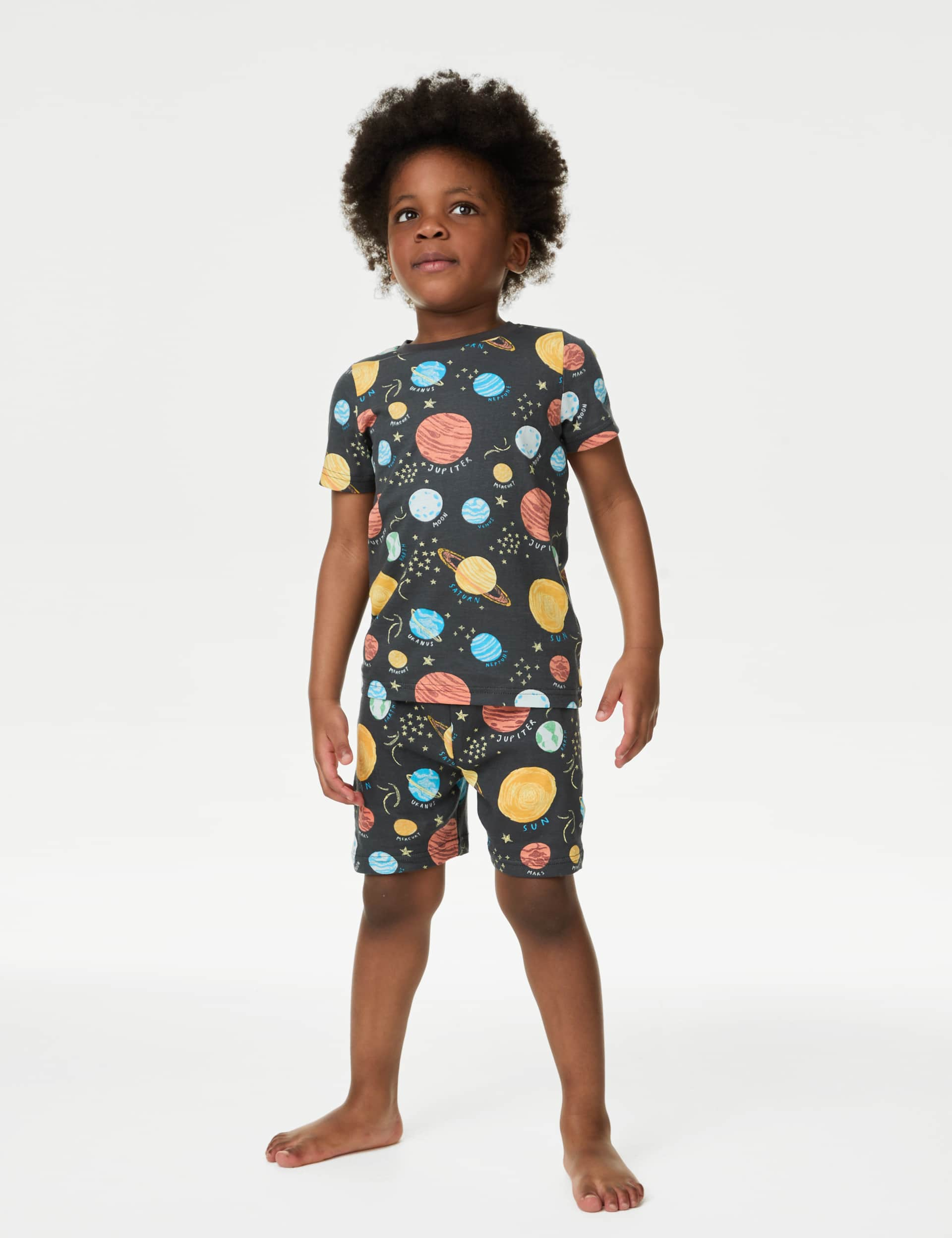 M&S Boys Pure Cotton Glow In The Dark Space Pyjamas (1-8 Yrs) - 2-3 Y - Carbon, Carbon