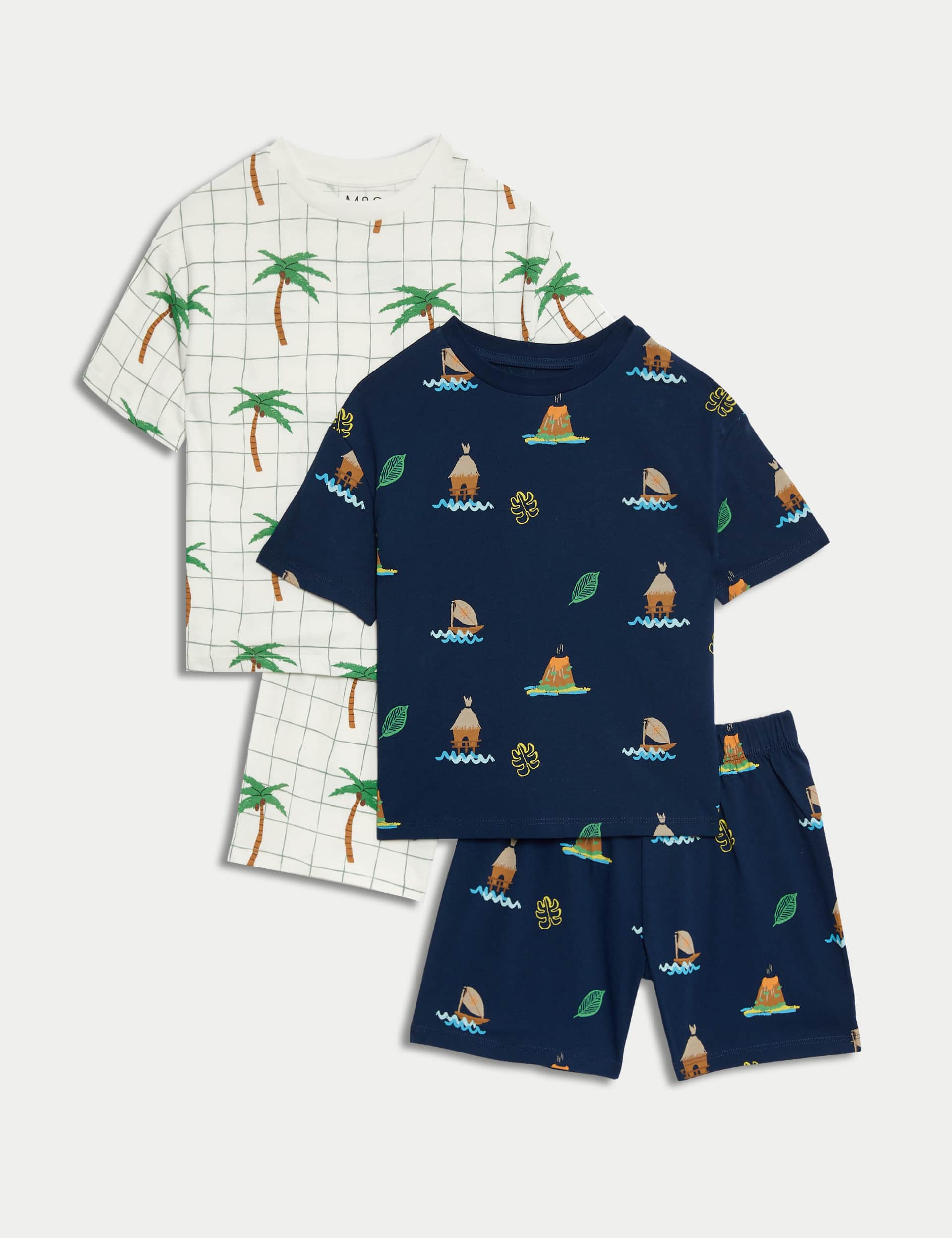M&S Boys 2pk Pure Cotton Palm Tree Pyjamas (1-8 Yrs)