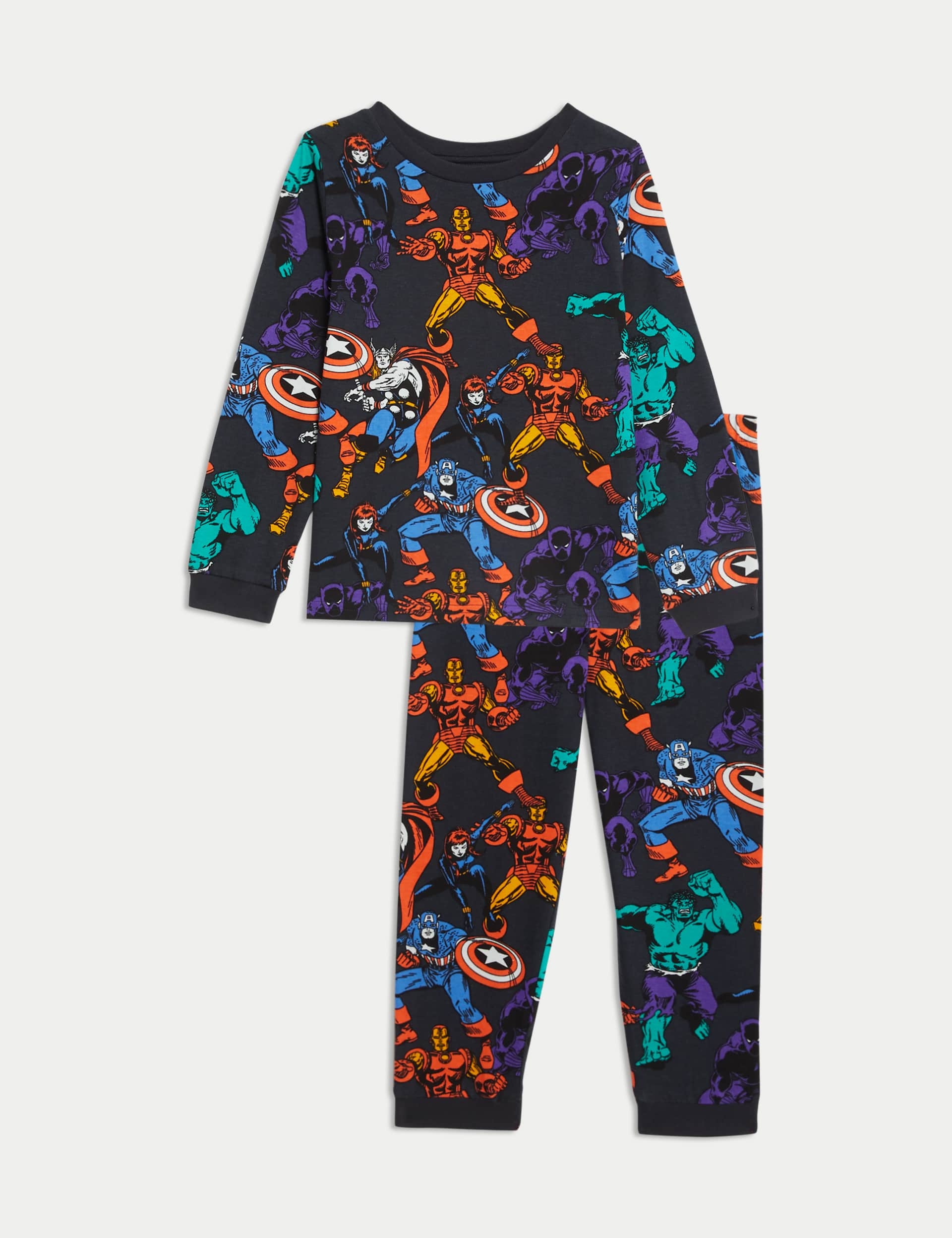 M&S Boys Pure Cotton Avengers Pyjamas (3-12 Yrs) - 6-7 Y - Carbon, Carbon