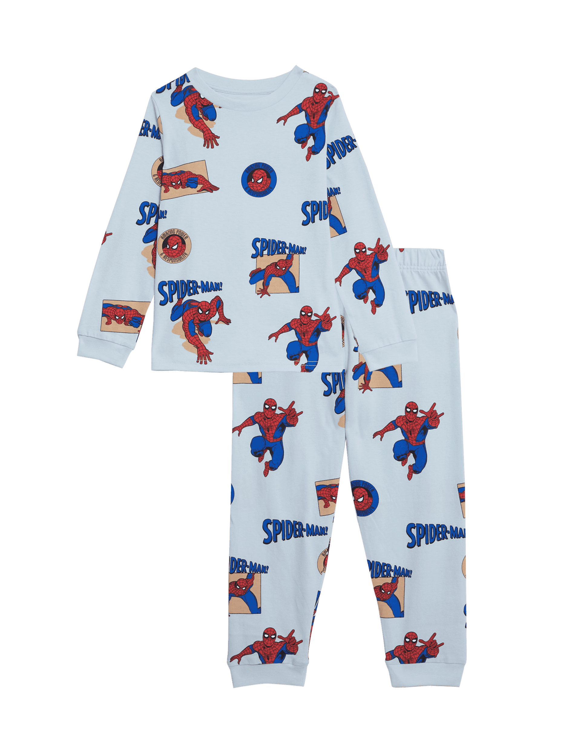 M&S Collection Boys Pure Cotton Spider-Man Pyjamas (2-8 Yrs) - 5-6 Y - Light Blue, Light Blue