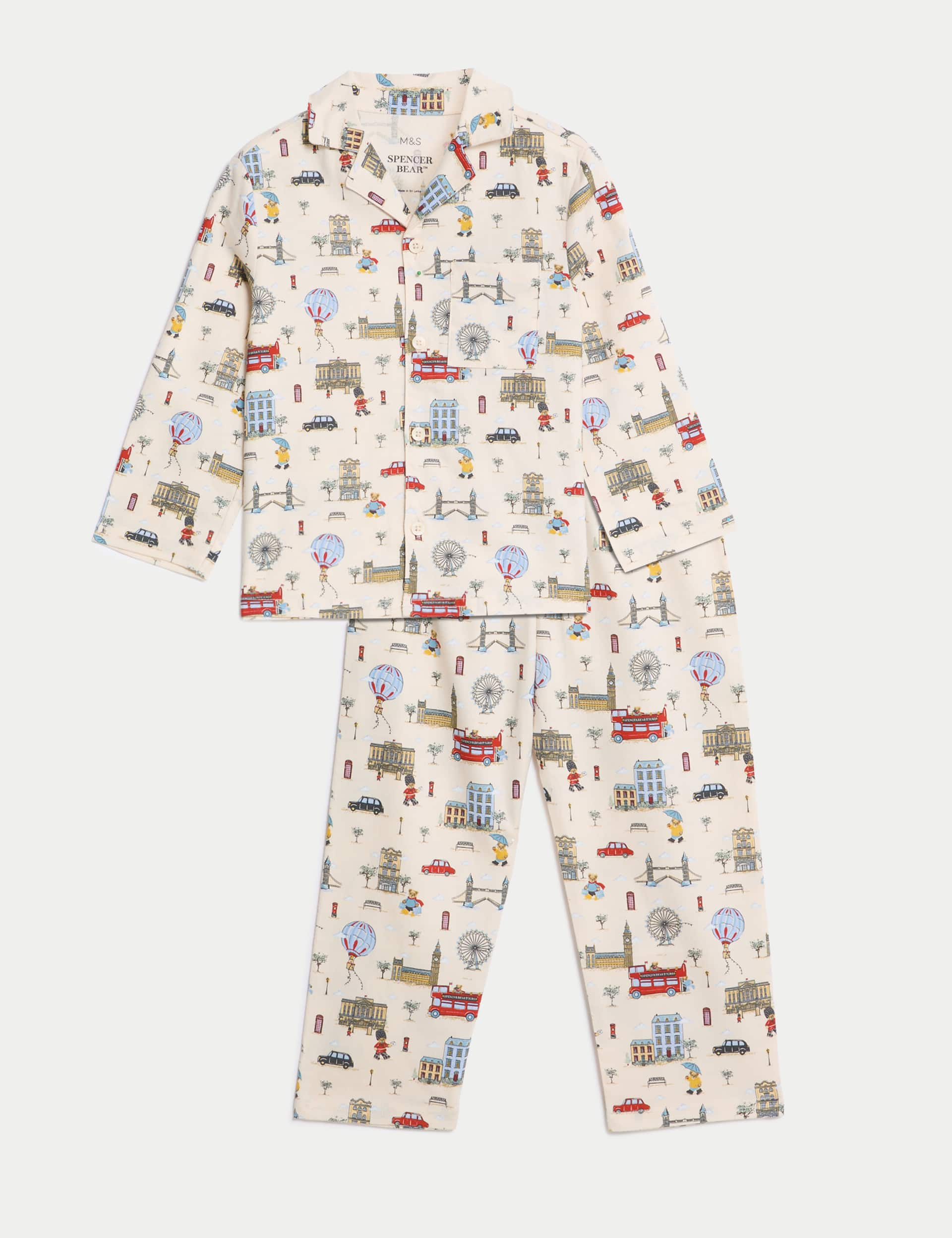 Pure Cotton Spencer Bear Pyjamas (1-16 Yrs) - 3-4 Y - Ivory Mix, Ivory Mix