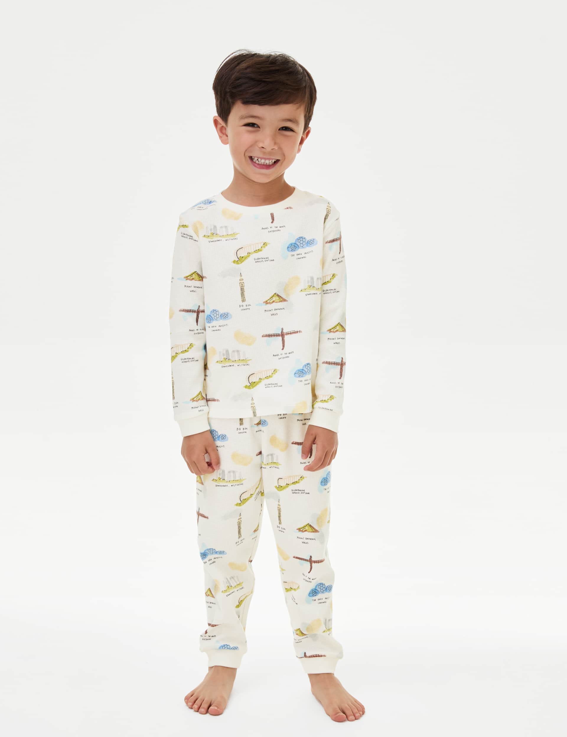 M&S Boys Waffle Landmark Print Pyjamas (1-8 Yrs)