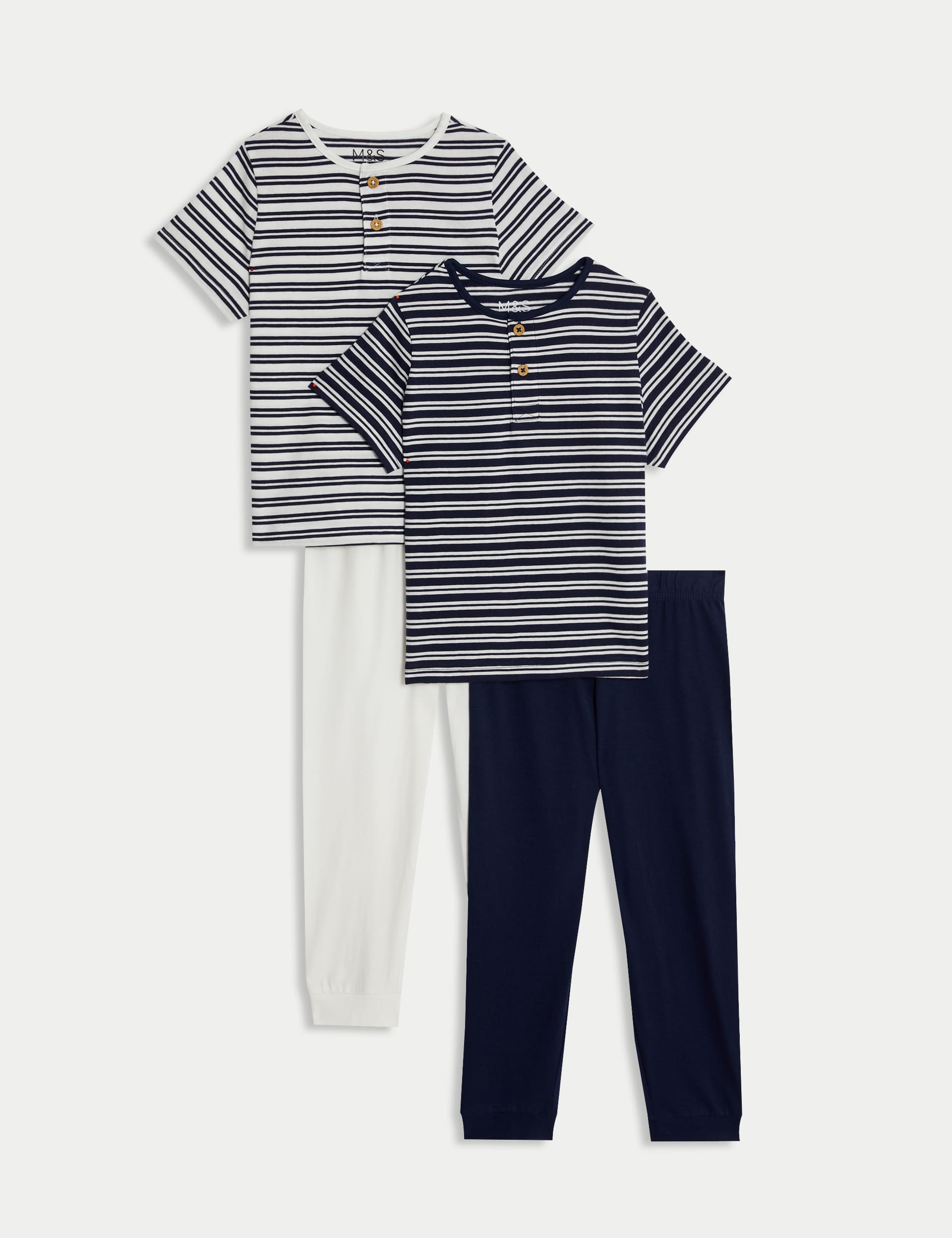 M&S Boys 2pk Pure Cotton Striped Pyjama Sets (1-8 Yrs) - 2-3 Y - Navy Mix, Navy Mix