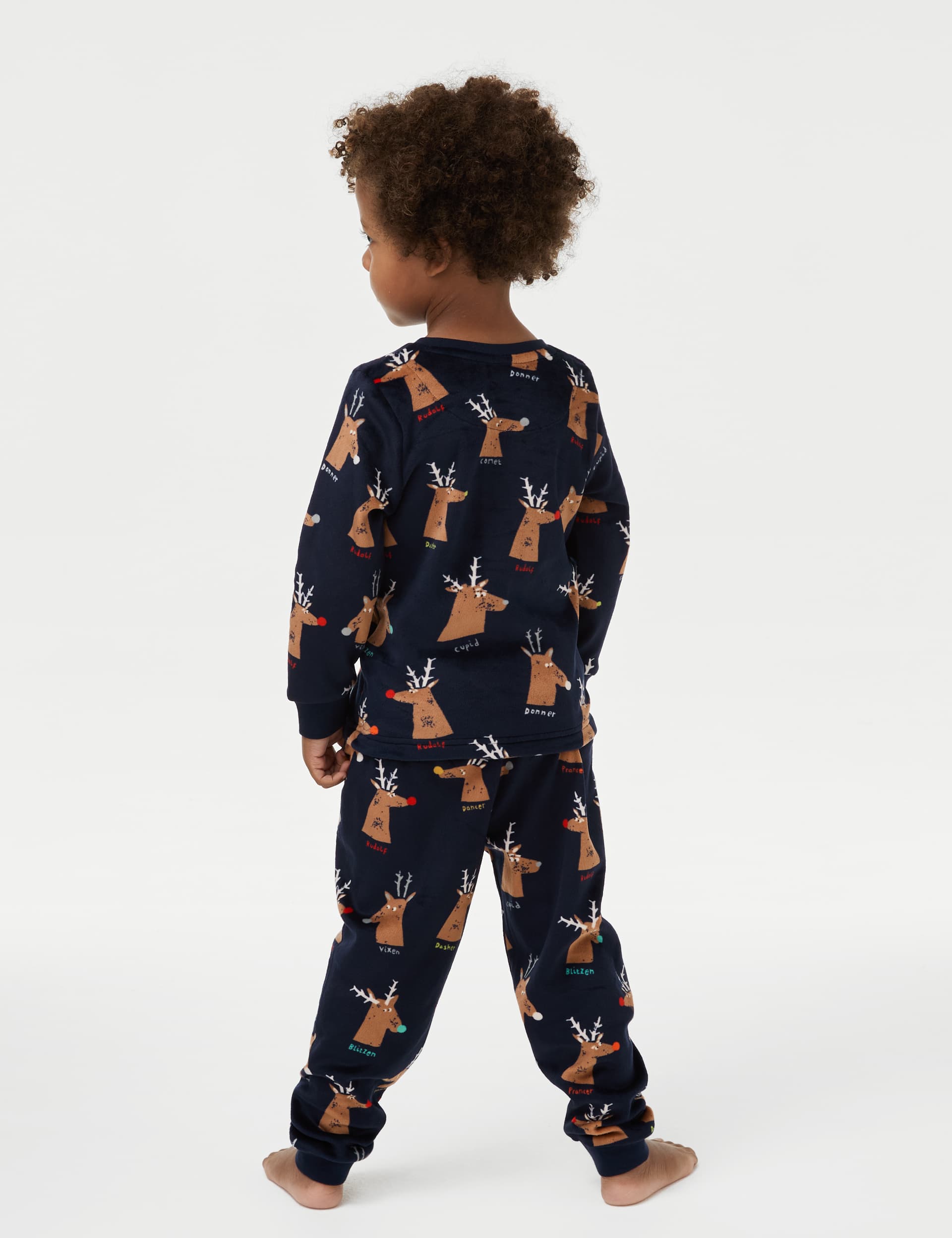 M&S Boys Velour Reindeer Pyjamas (1-8 Yrs) - 5-6 Y - Navy, Navy