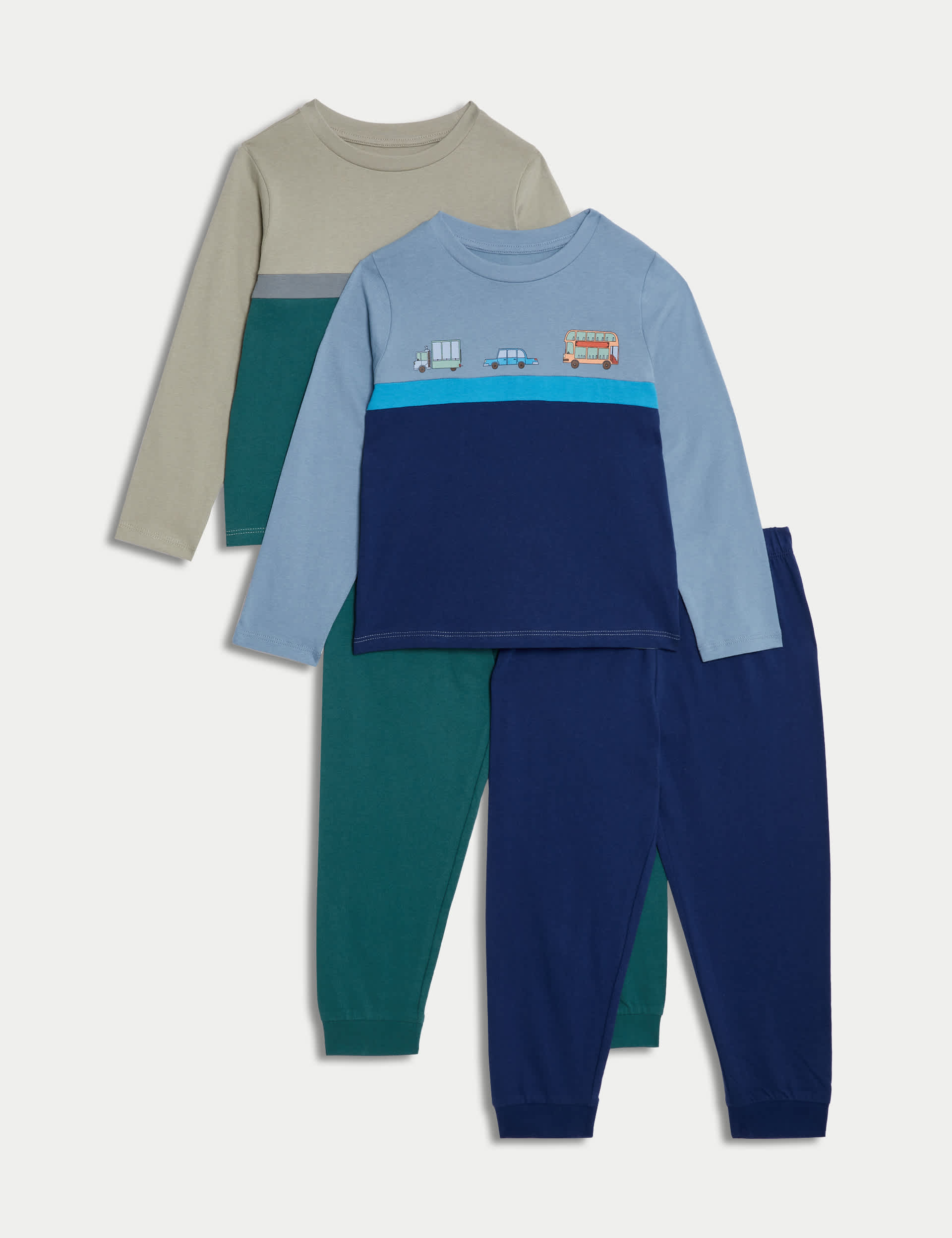 M&S Boys 2pk Pure Cotton Transport Pyjama Sets (1-8 Yrs) - 2-3 Y - Blue Mix, Blue Mix