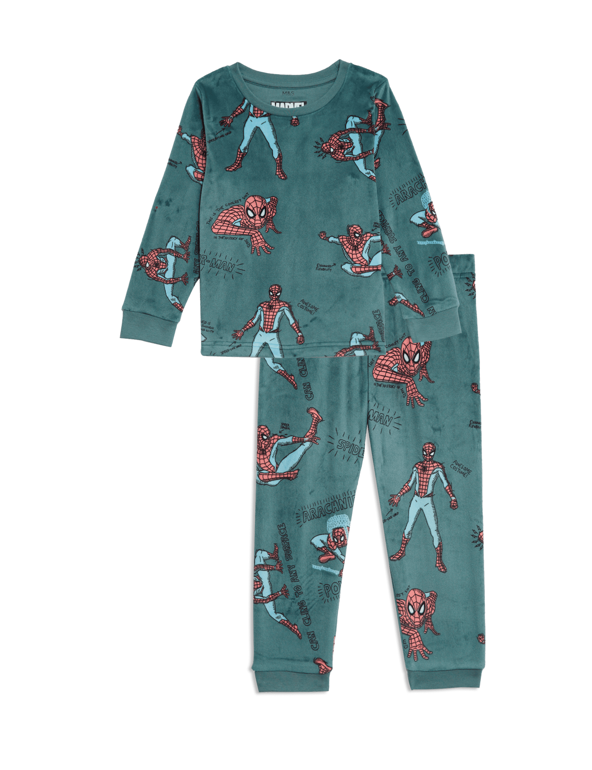 M&S Collection Boys Spider-Man Velour Pyjamas (2-8 Yrs) - 4-5 Y - Green Mix, Green Mix