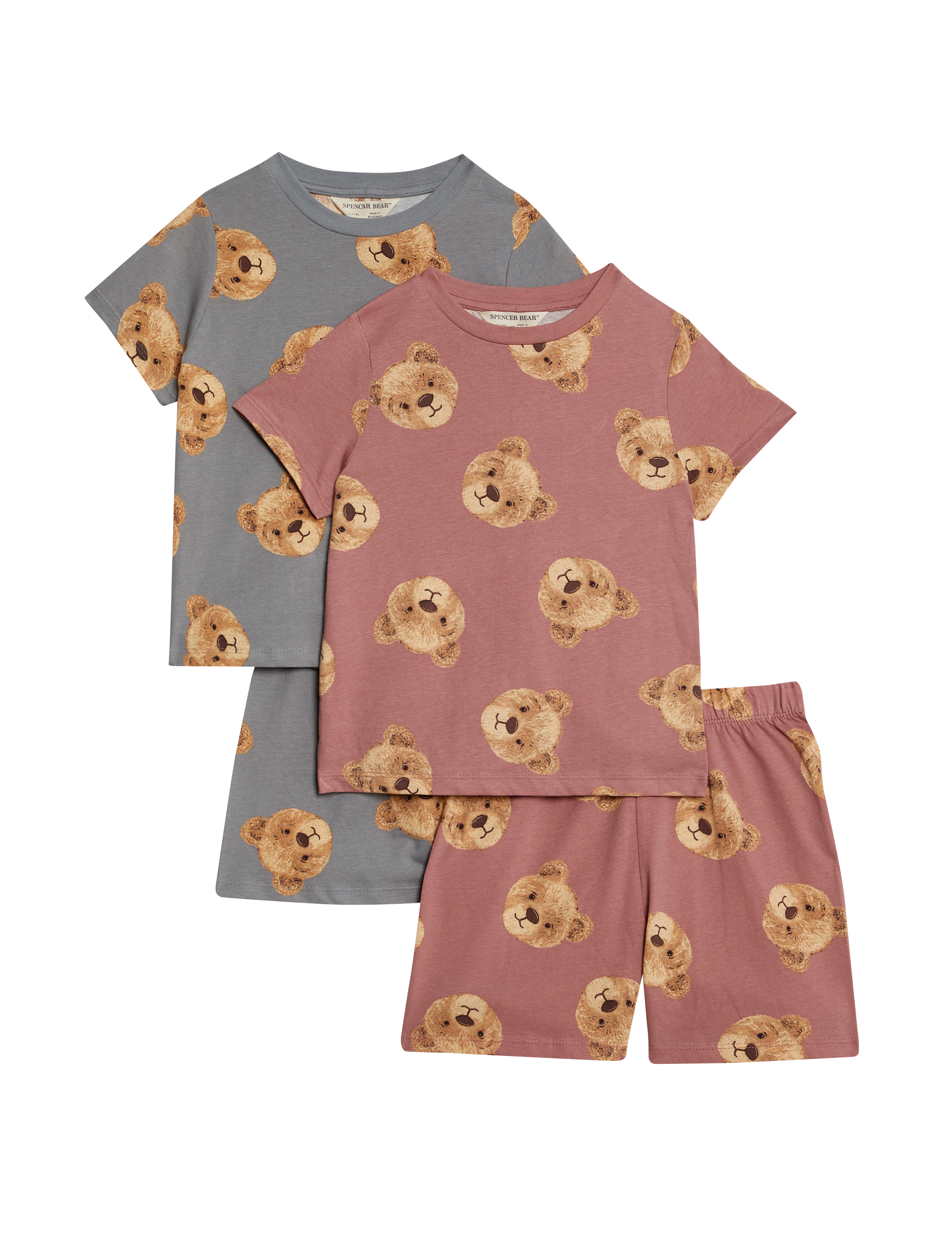 Spencer Bear 2 Pack Pure Cotton Spencer Bear Pyjama Sets (1-8 Yrs) - 3-4 Y - Brown Mix, Brown Mix