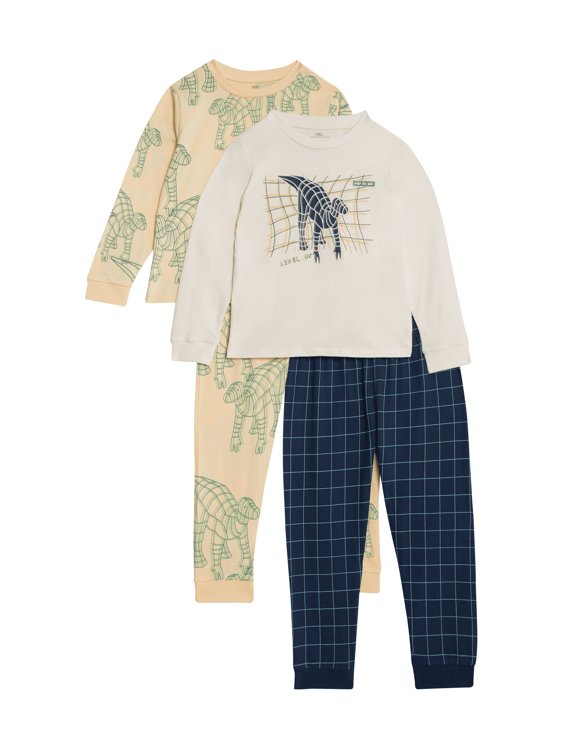 M&S Collection Boys 2 Pack Pure Cotton Dinosaur Pyjama Sets (1-8 Yrs) - 3-4 Y - Navy, Navy