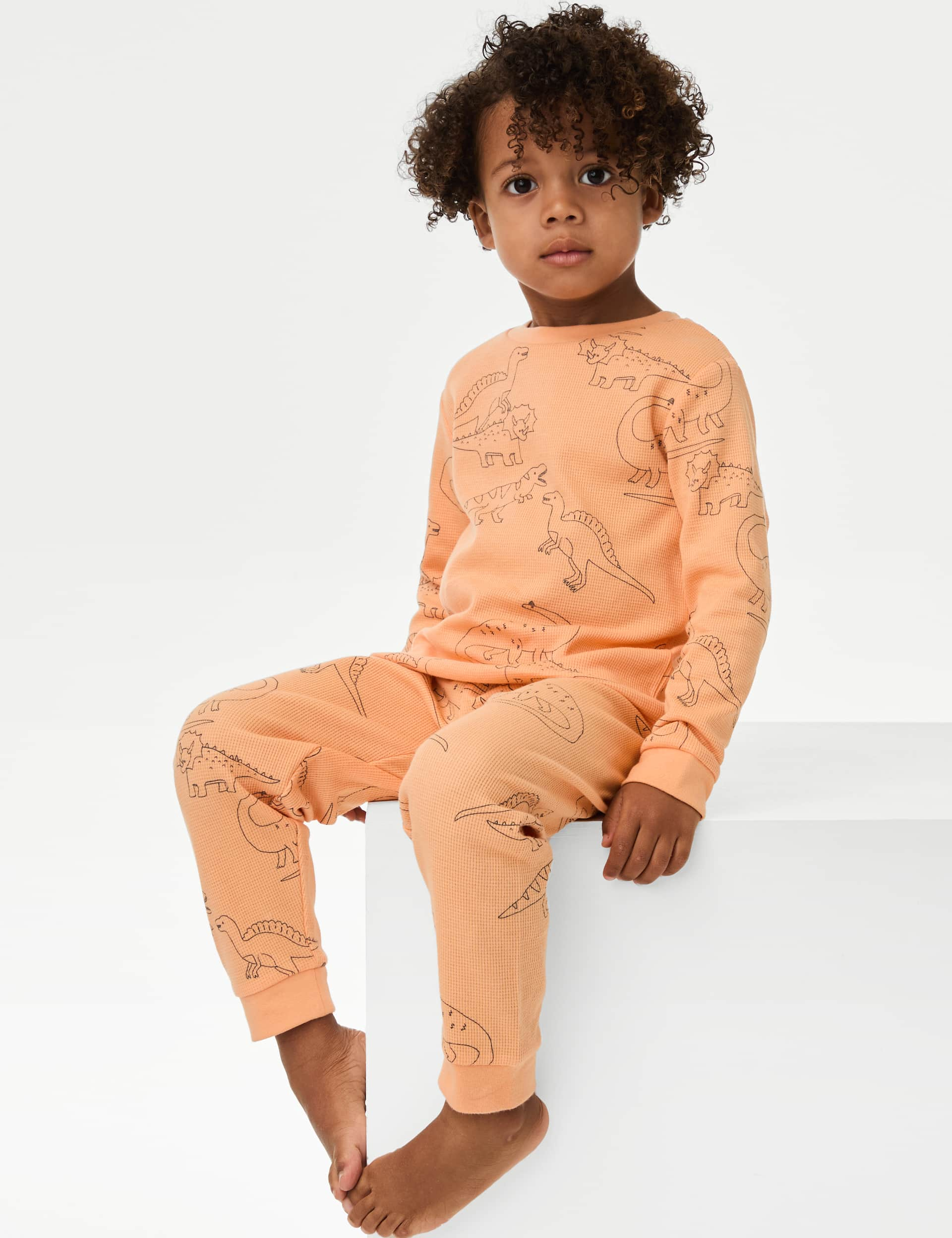 M&S Collection Boys Pure Cotton Dinosaur Pyjamas (1-8 Yrs) - 5-6 Y - Orange Mix, Orange Mix