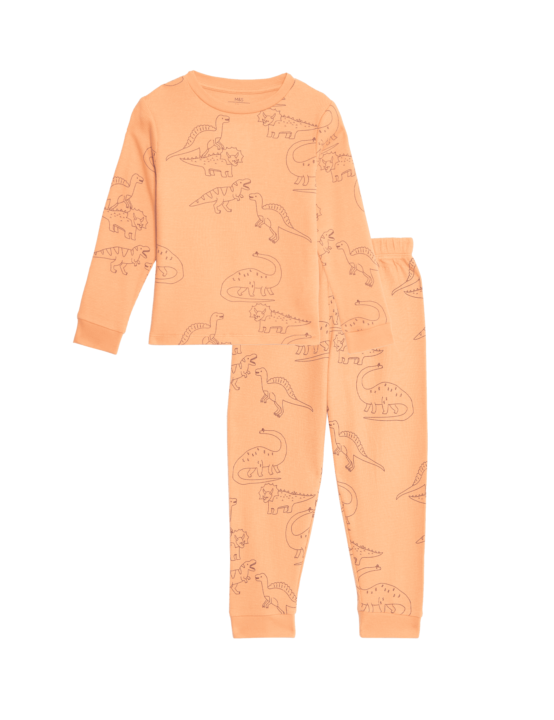 M&S Collection Boys Pure Cotton Waffle Dinosaur Pyjamas (1-8 Yrs) - 5-6 Y - Orange Mix, Orange Mix