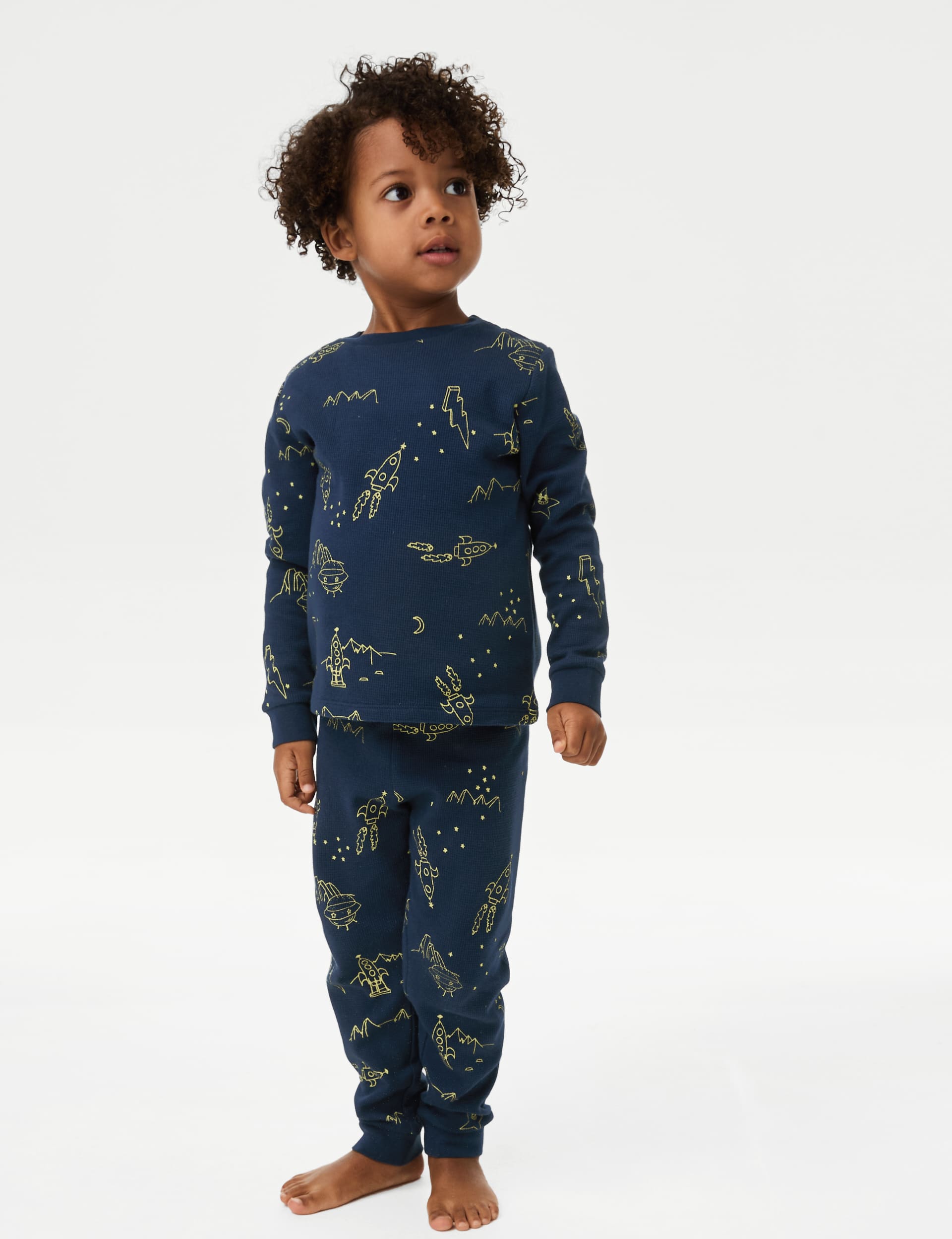 M&S Collection Boys Pure Cotton Space Pyjamas (1-8 Yrs) - 1-1+Y - Navy, Navy