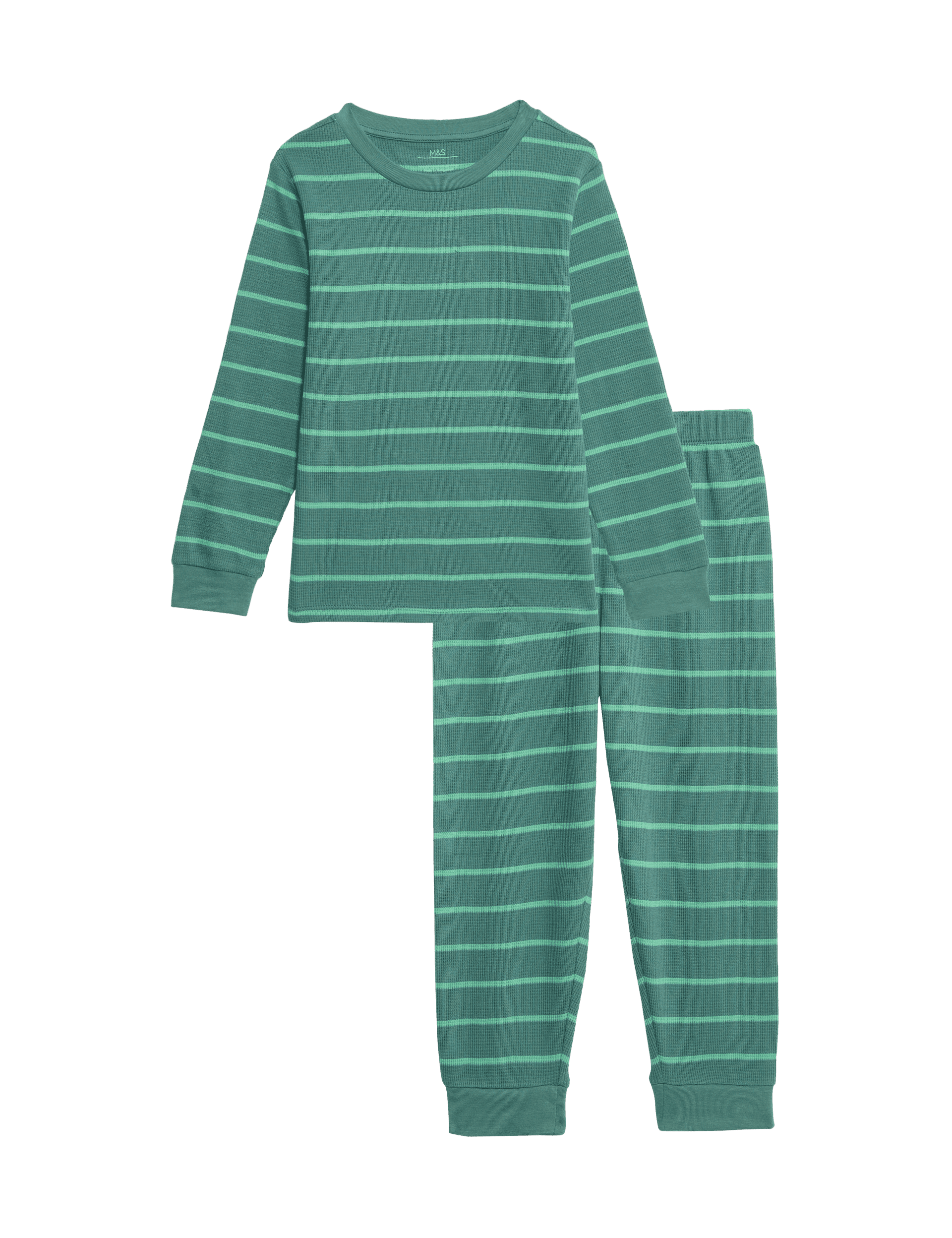 M&S Collection Boys Pure Cotton Striped Pyjamas (1-16 Yrs) - 6-7 Y - Green, Green