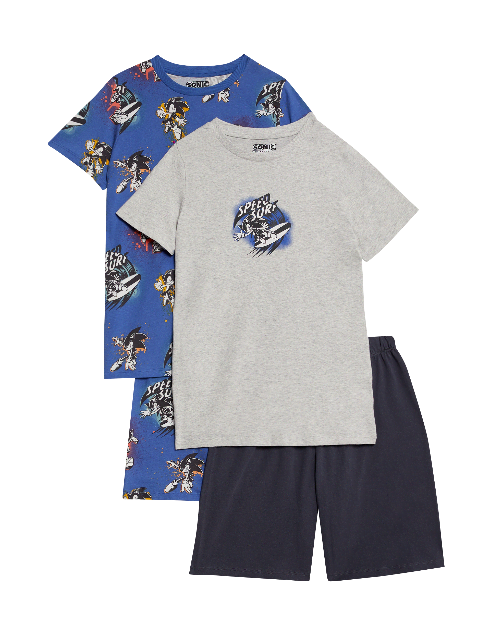 M&S Collection Boys 2 Pack Pure Cotton Sonic The Hedgehog Pyjamas (3-14 Yrs) - 6-7 Y - Cobalt, Coba