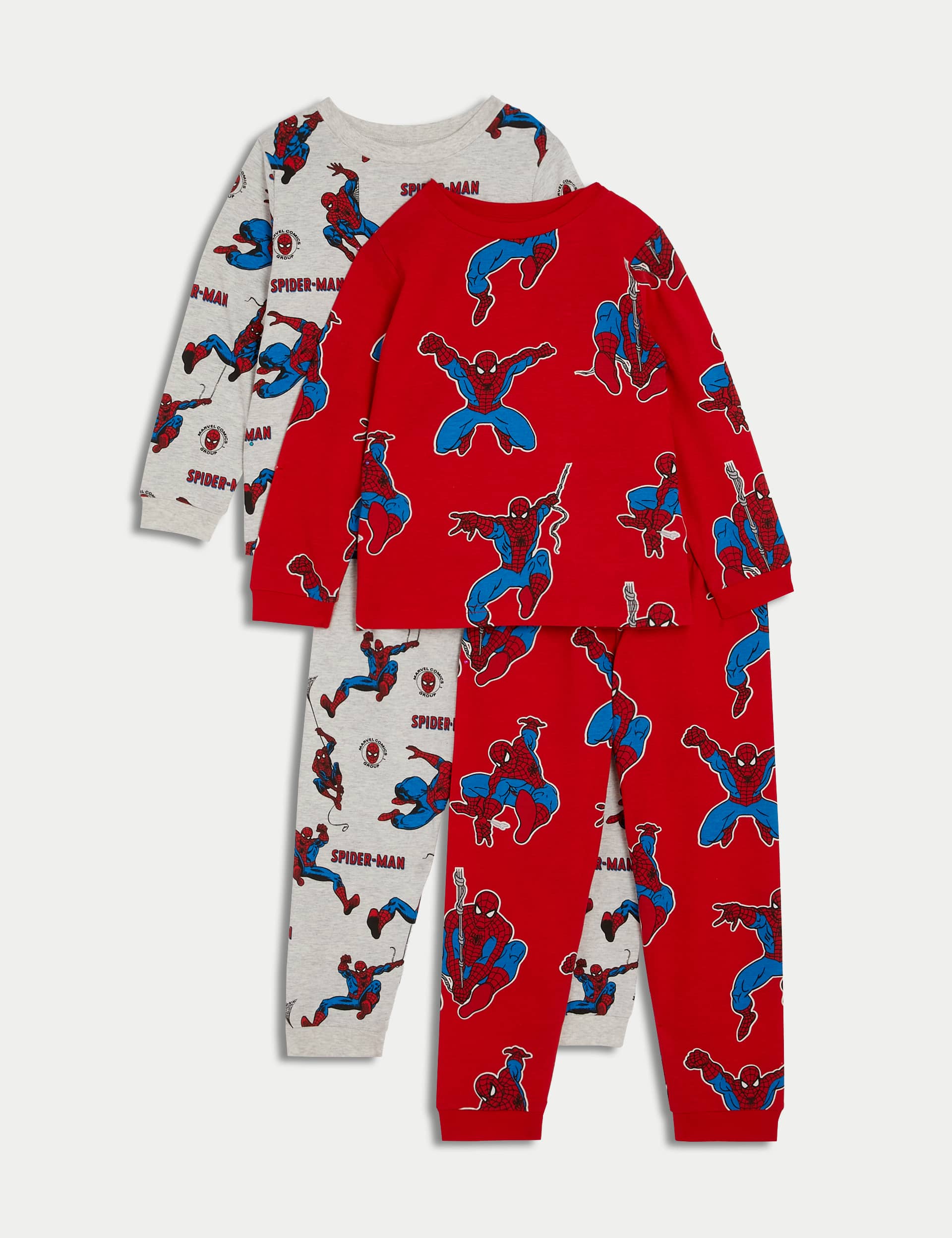 M&S Collection Boys 2 Pack Pure Cotton Spider-Man Pyjama Sets (2-8 Yrs) - 4-5 Y - Red, Red