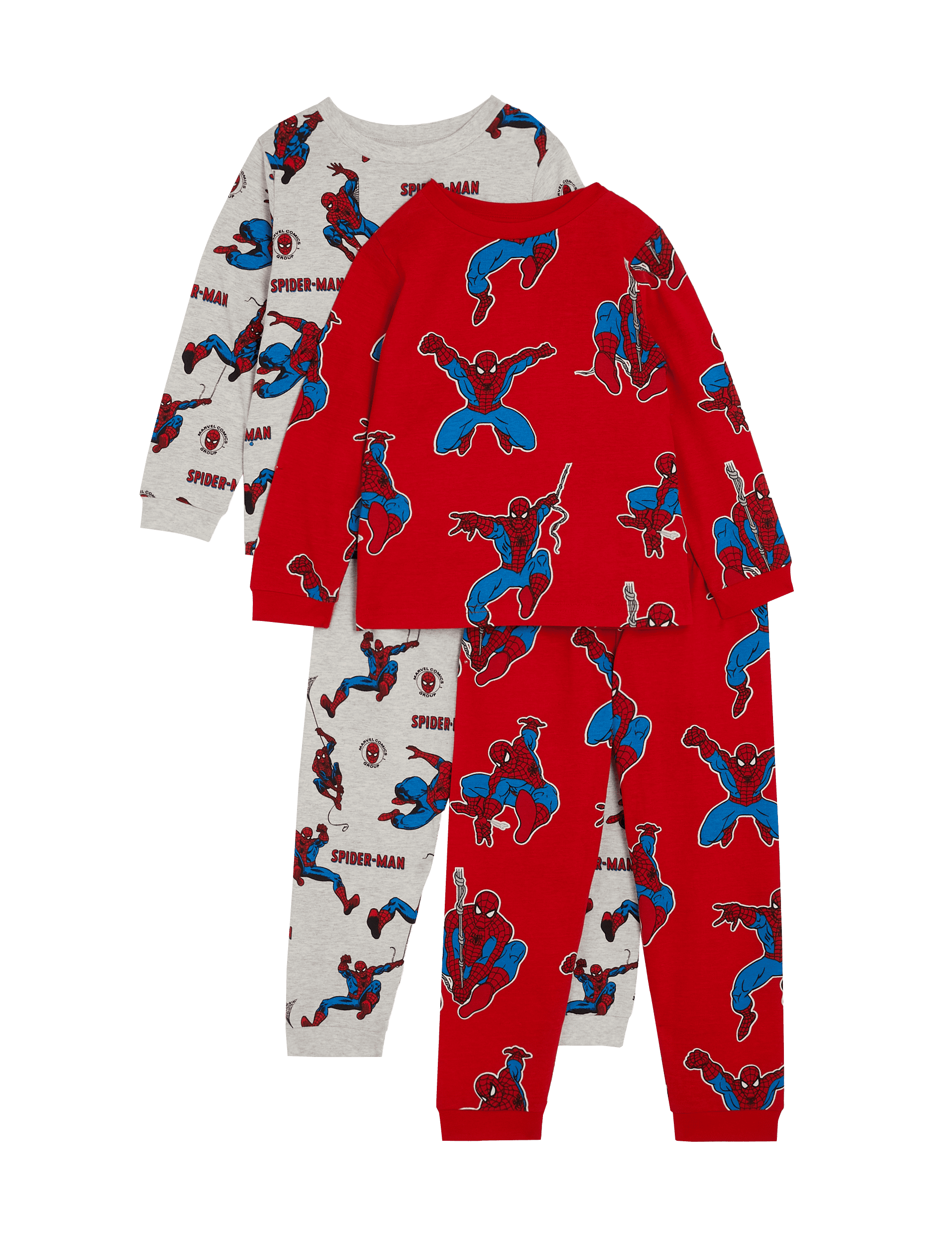 M&S Collection Boys 2 Pack Pure Cotton Spider-Man Pyjama Sets (2-8 Yrs) - 5-6 Y - Red, Red