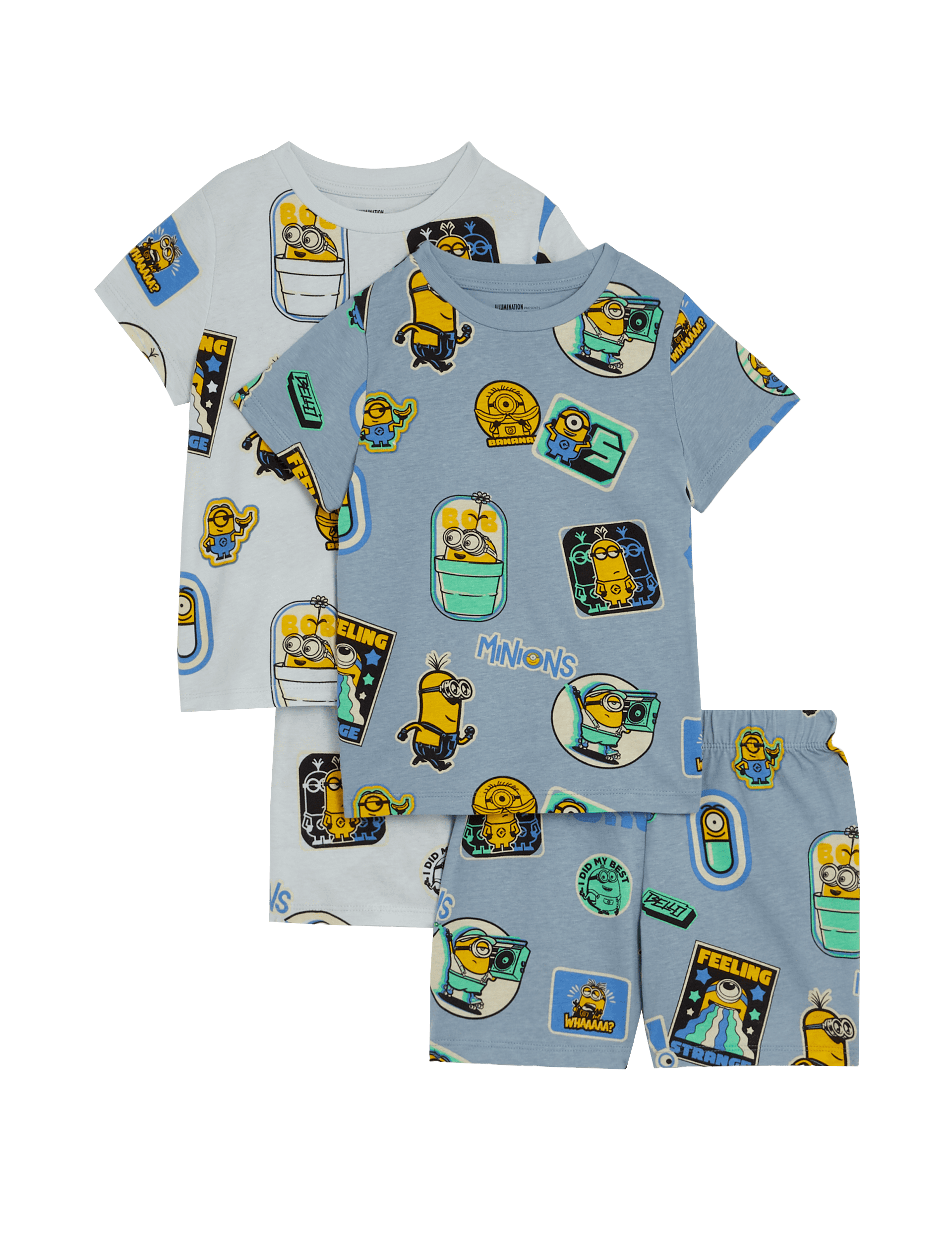 M&S Collection Boys 2 Pack Pure Cotton Minions Pyjama Sets (3-16 Yrs) - 7-8 Y - Blue, Blue